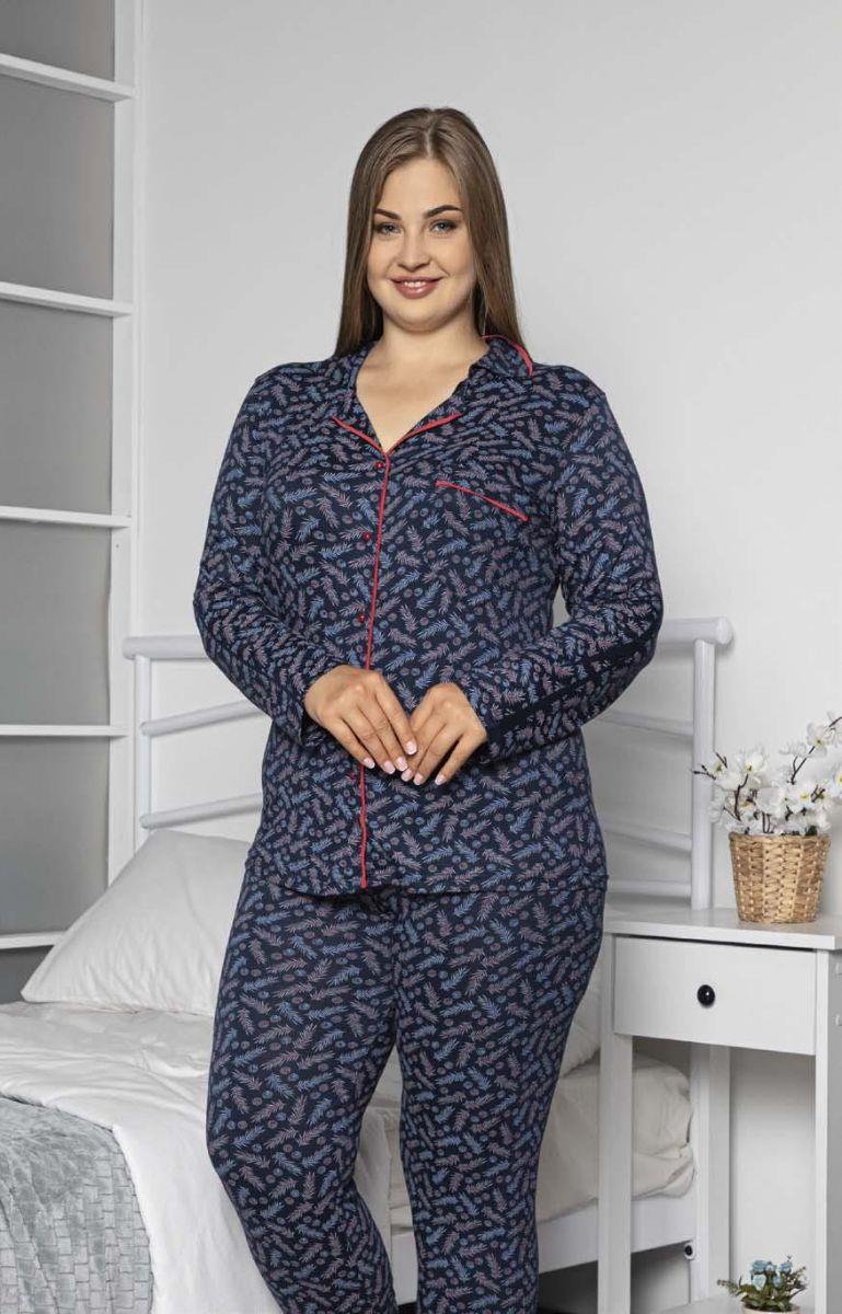Pijama Takımı Büyük Beden Düğmeli Cepli Maskülen Pijama Takımı Lacivert