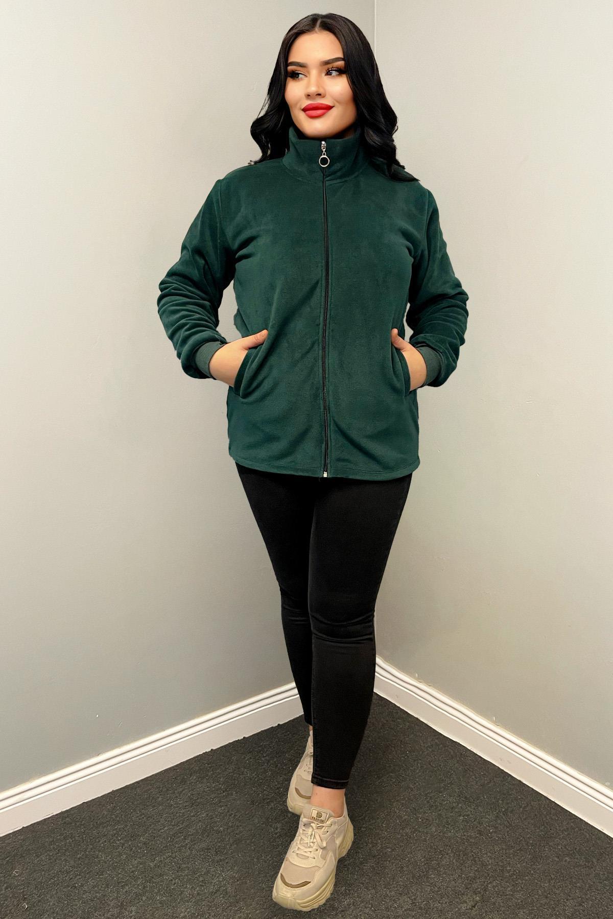 Sweatshirt Büyük Beden Fermuarlı Cepli Polar Hırka