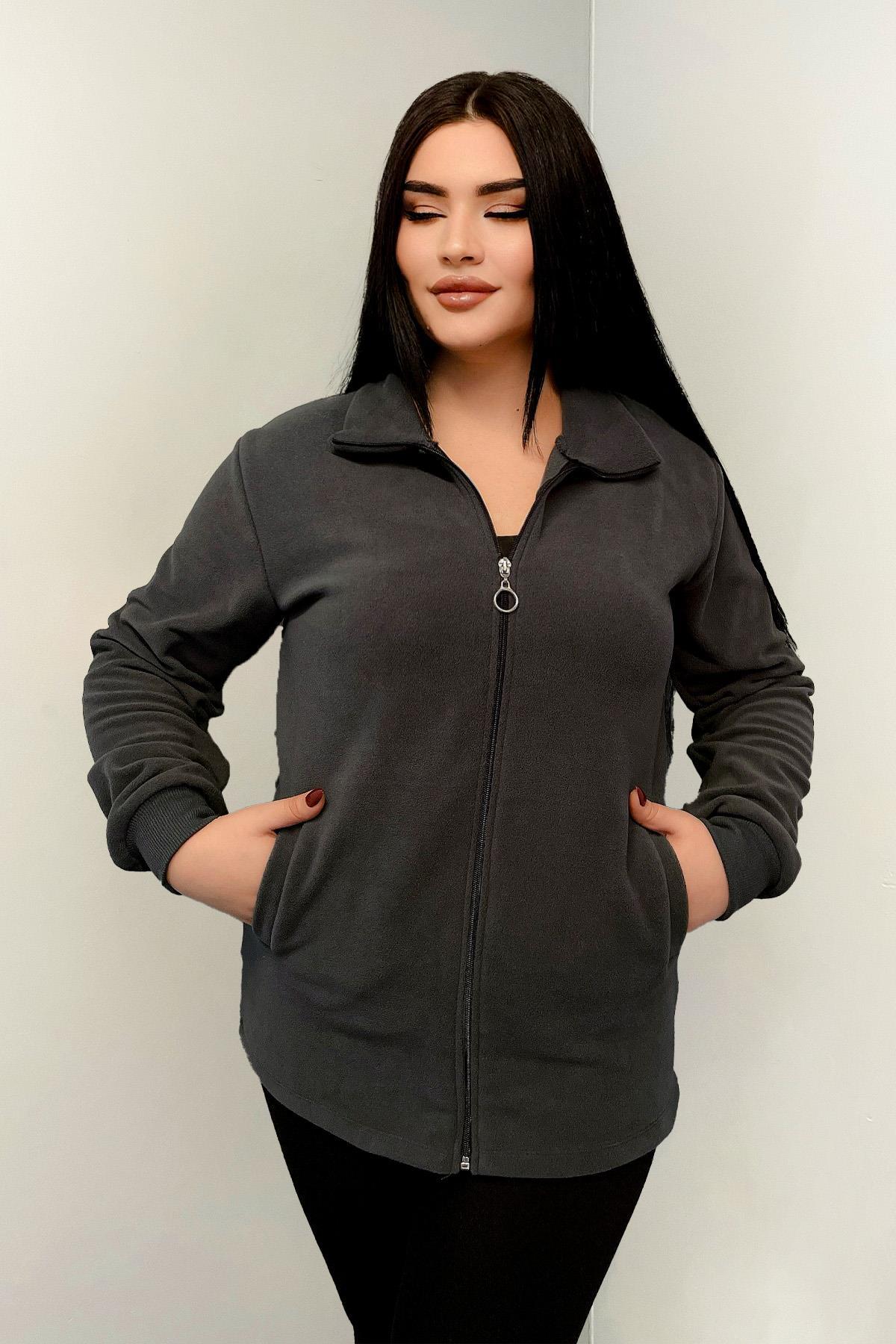 Sweatshirt Büyük Beden Fermuarlı Cepli Polar Hırka