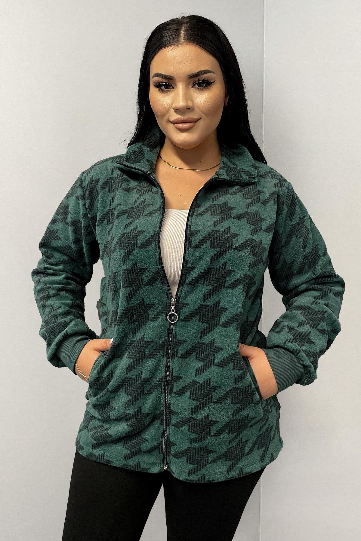 Sweatshirt Büyük Beden Fermuarlı Cepli Polar Sweatshirt