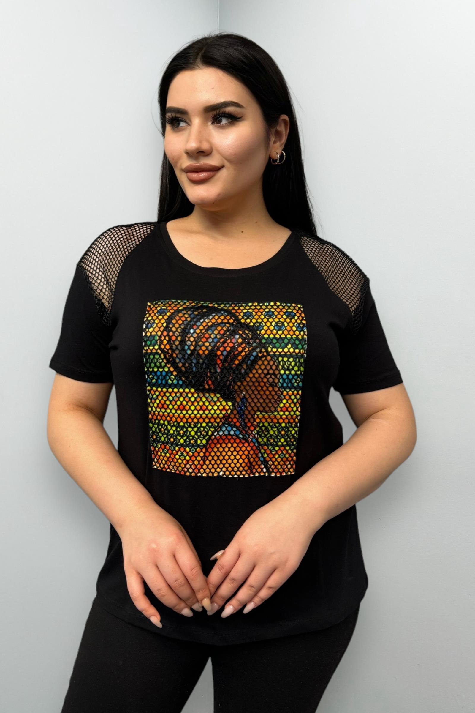 Tshirt Büyük Beden File Detaylı Pamuklu Likralı Tshirt