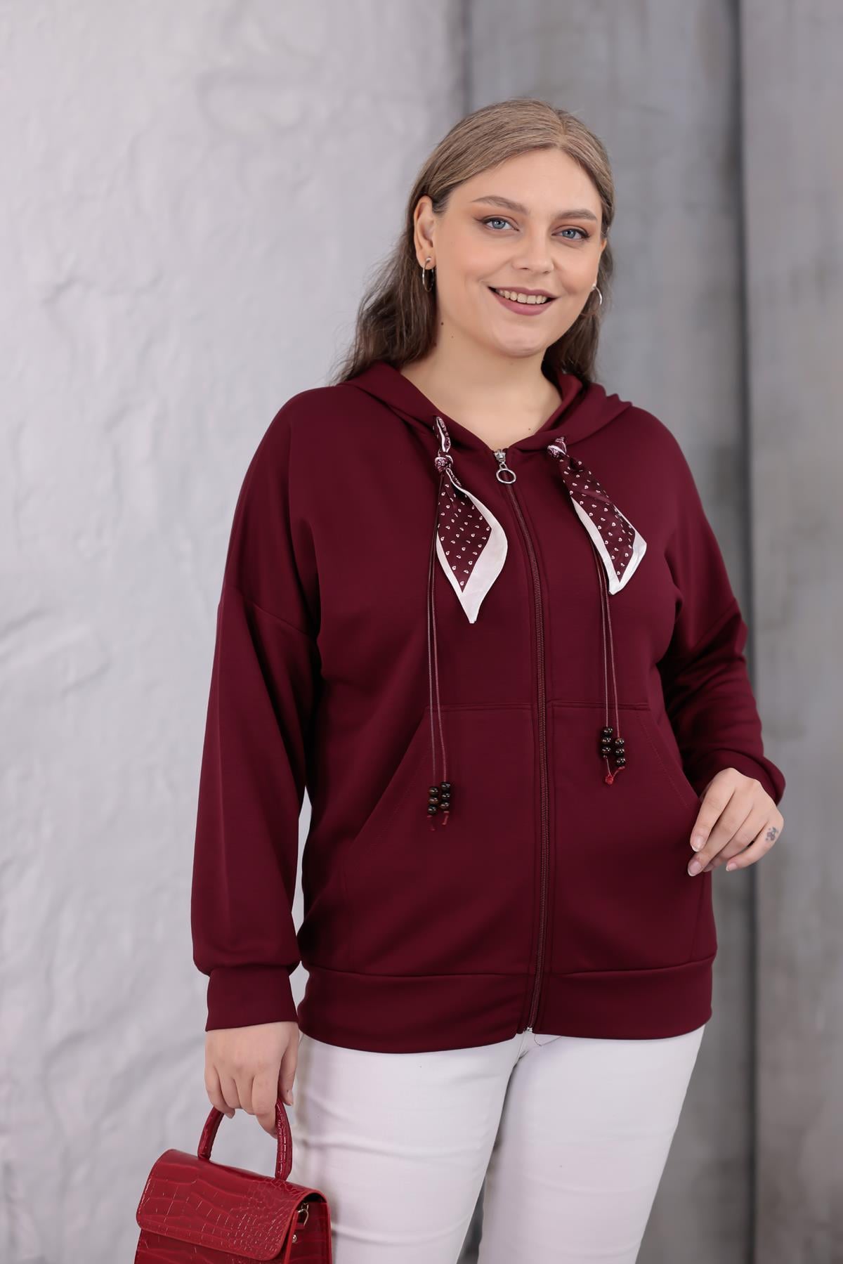 Büyük Beden Fular Detaylı Modal Sweatshirt
