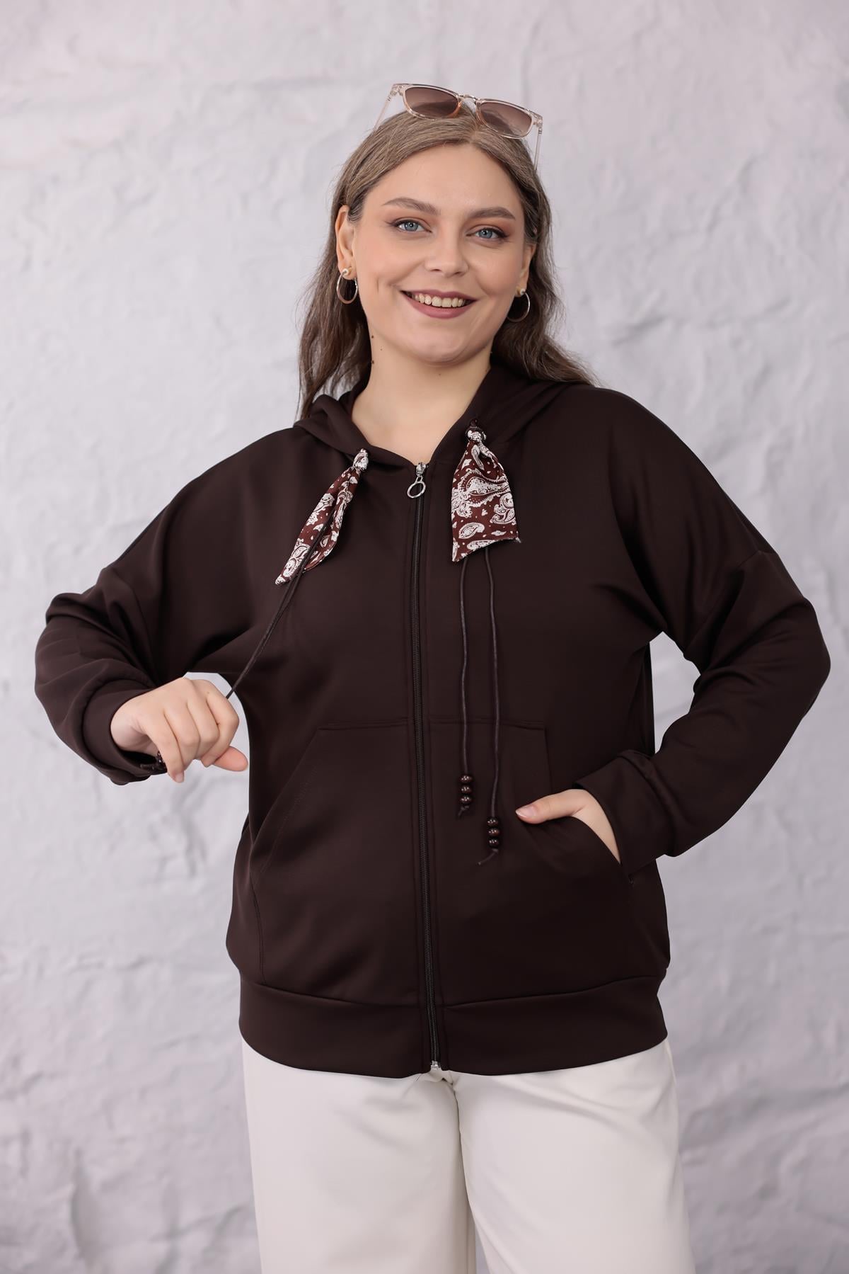 Büyük Beden Fular Detaylı Modal Sweatshirt