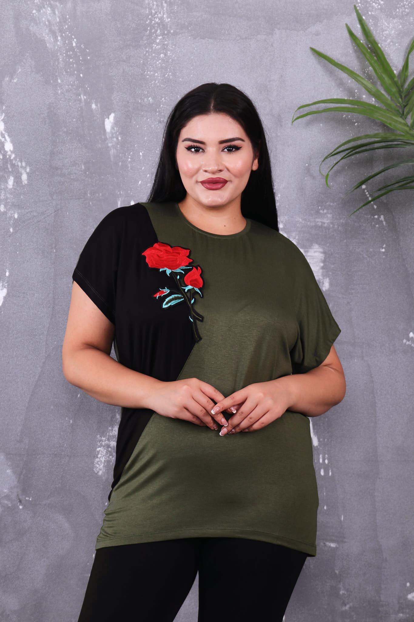 Tshirt Büyük Beden Gül Motifli Tshirt