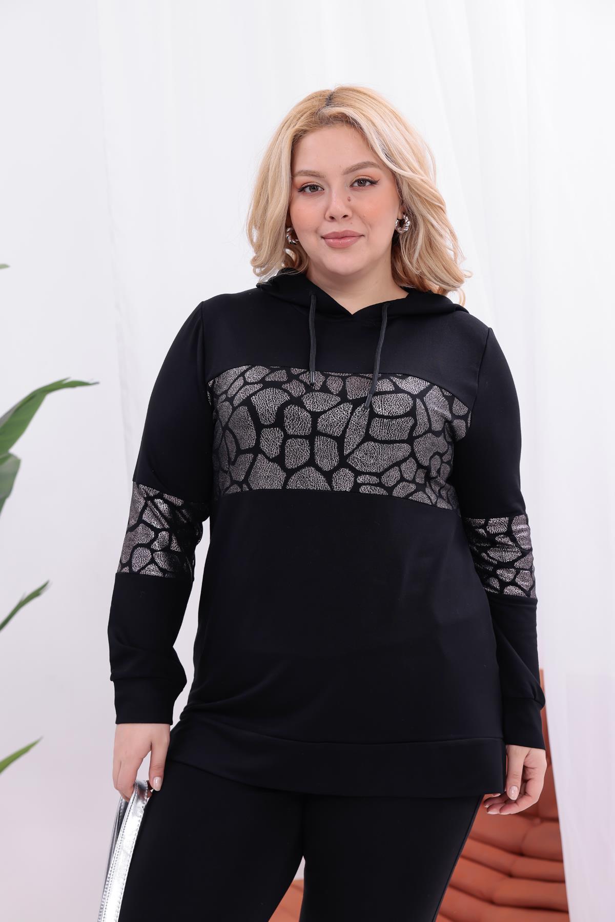 Büyük Beden Gümüş Detaylı Sweatshirt