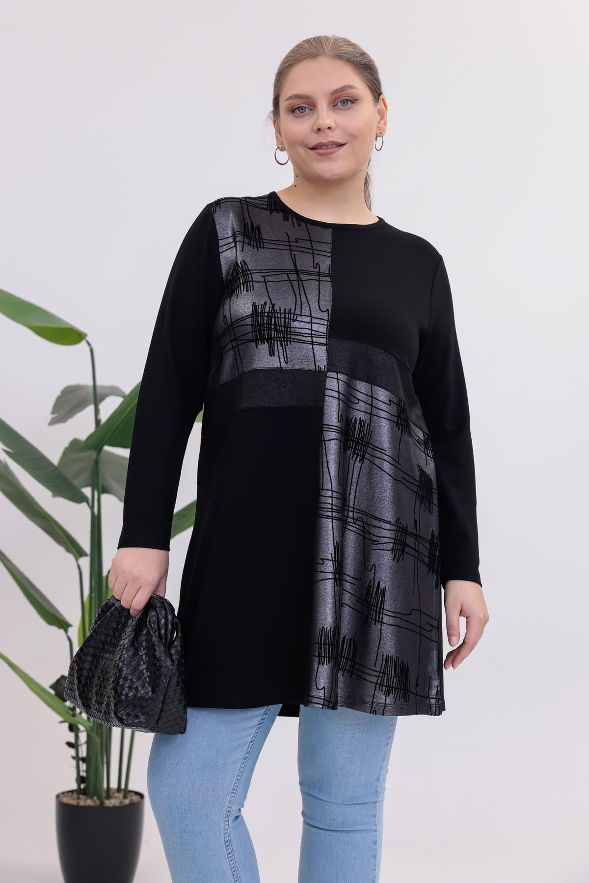 Büyük Beden Gümüş Detaylı Tunik Bluz