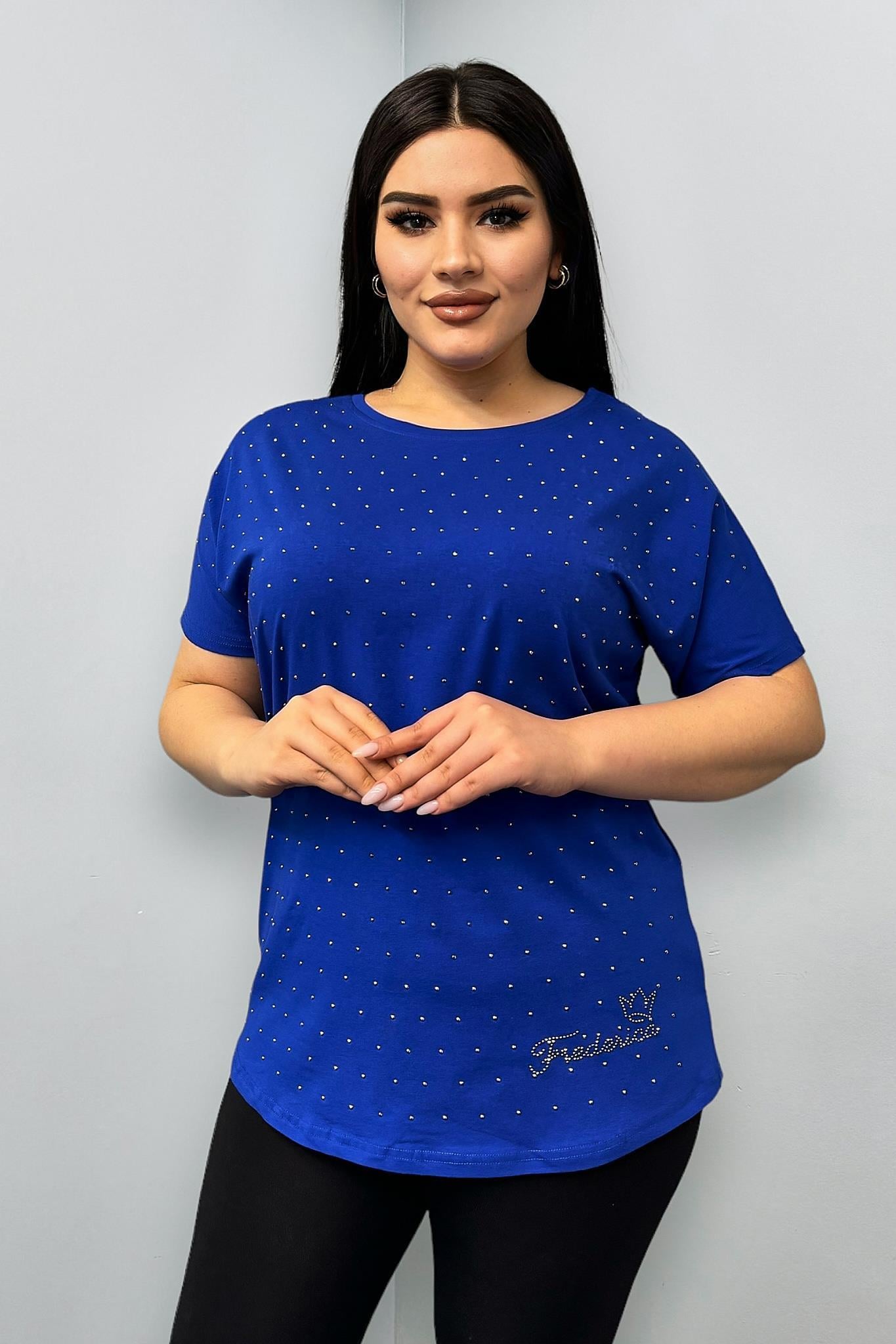 Tshirt Büyük Beden Gümüş Taş Baskılı Pamuklu Likralı Tshirt