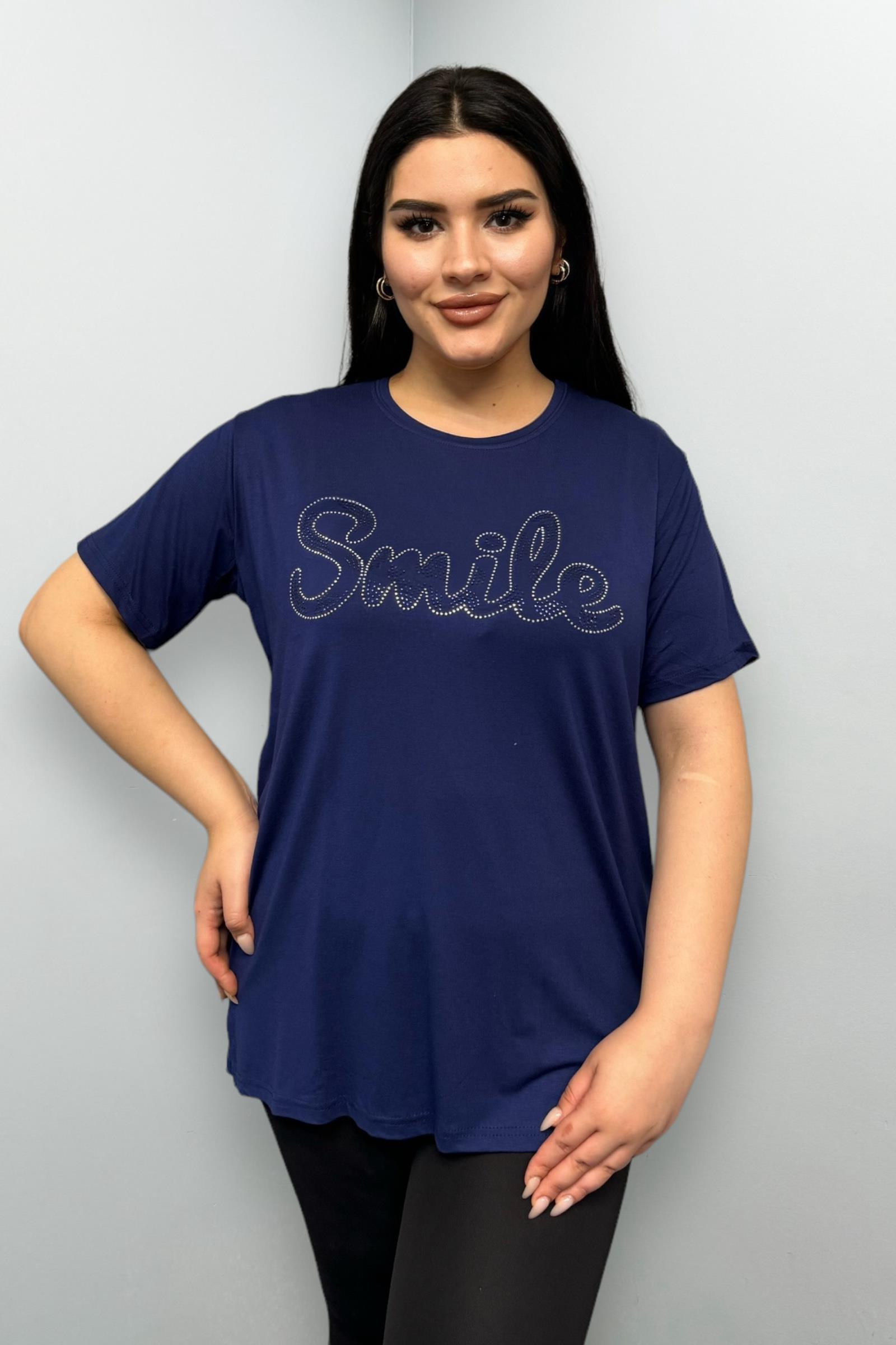 Tshirt Büyük Beden Gümüş Taş Baskılı Tshirt