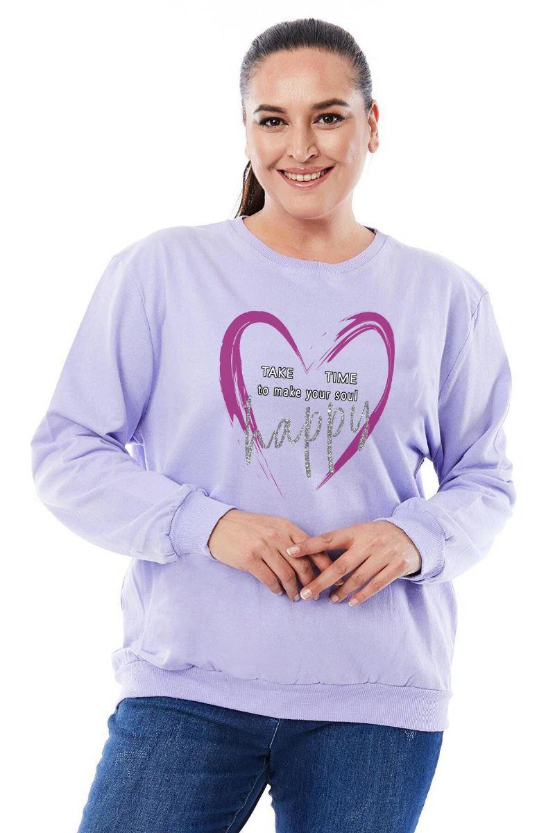 Sweatshirt Büyük Beden Kalp Baskılı Oversize Sweatshirt Lila