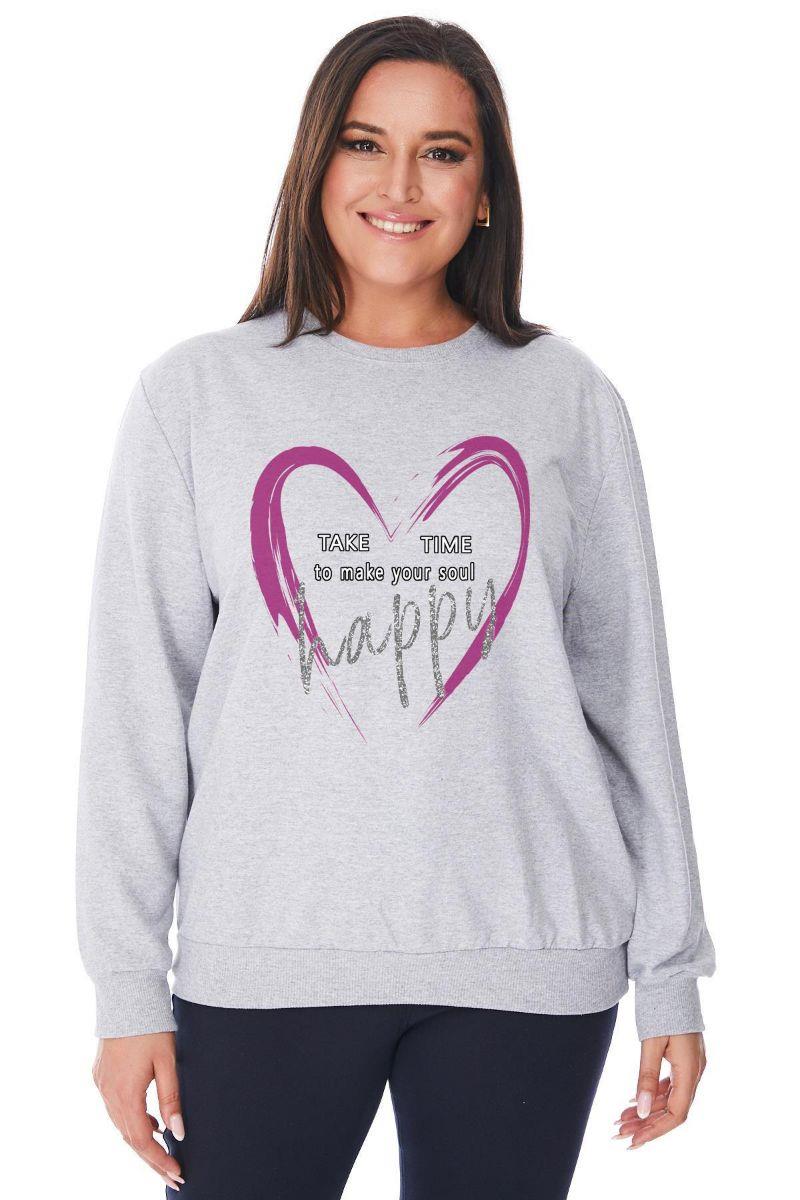 Sweatshirt Büyük Beden Kalp Baskılı Oversize Sweatshirt Gri