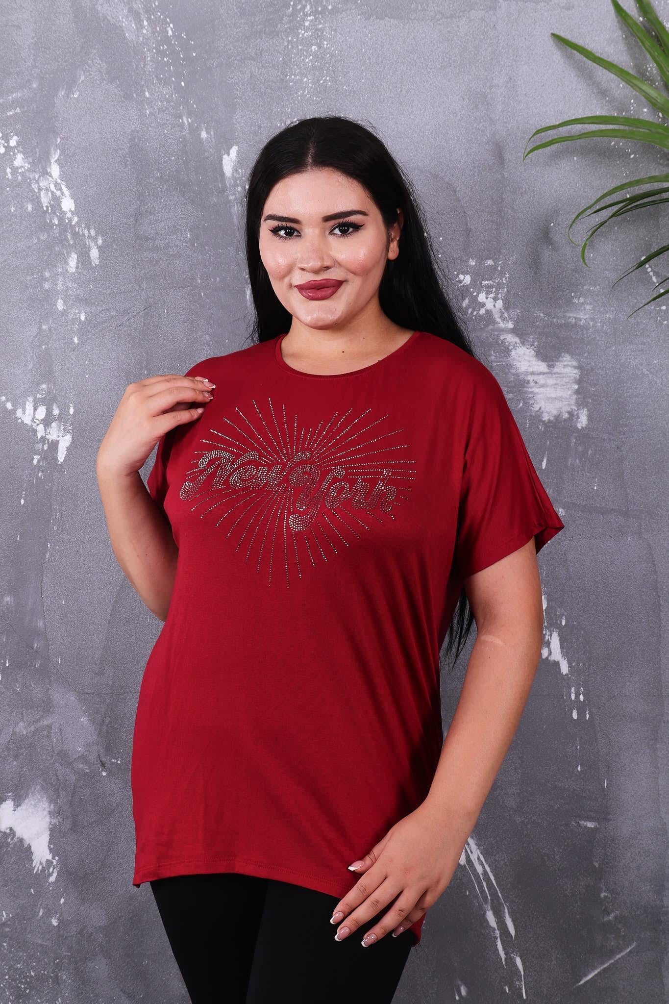 Tshirt Büyük Beden Kalp Baskılı Pamuklu Likralı Tshirt