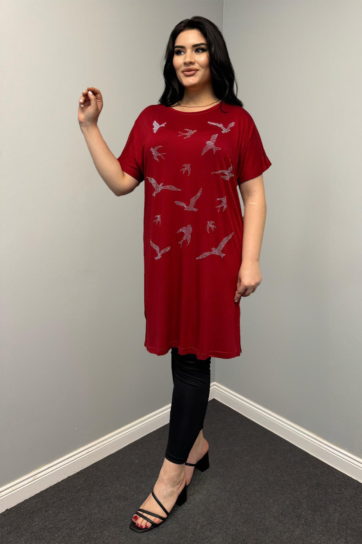 Tshirt Büyük Beden Kuş Taş Baskılı Tunik Tshirt