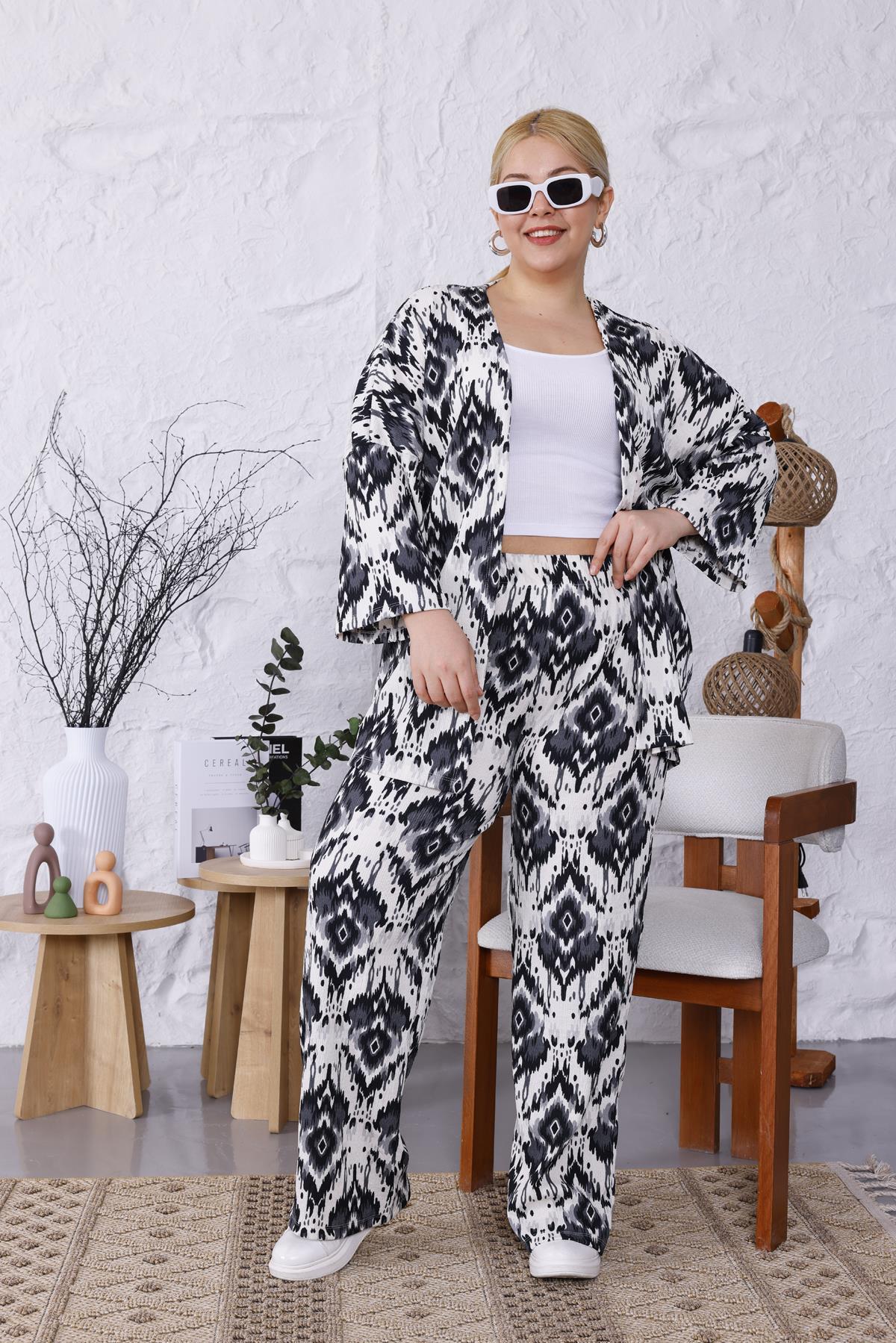Büyük Beden Likralı Pamuklu Kimono Takım