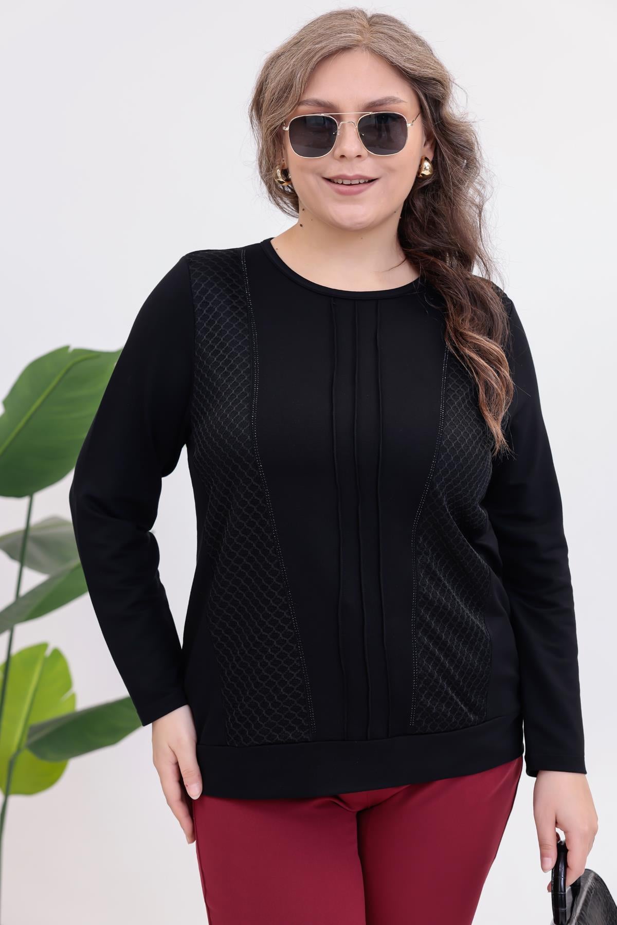 Büyük Beden Önü Dantel Detaylı Şık Bluz