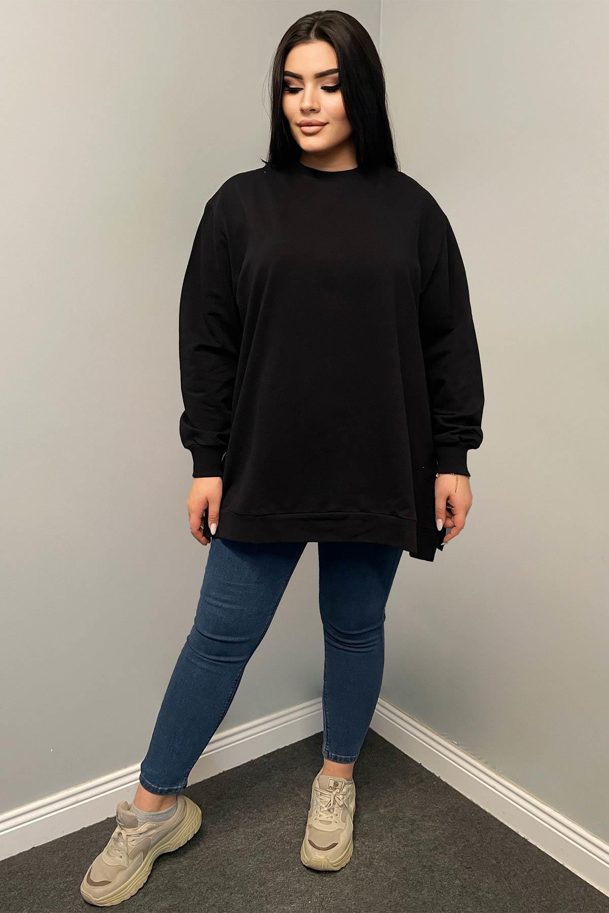 Sweatshirt Büyük Beden Oversize Basıc Swaatshirt Siyah