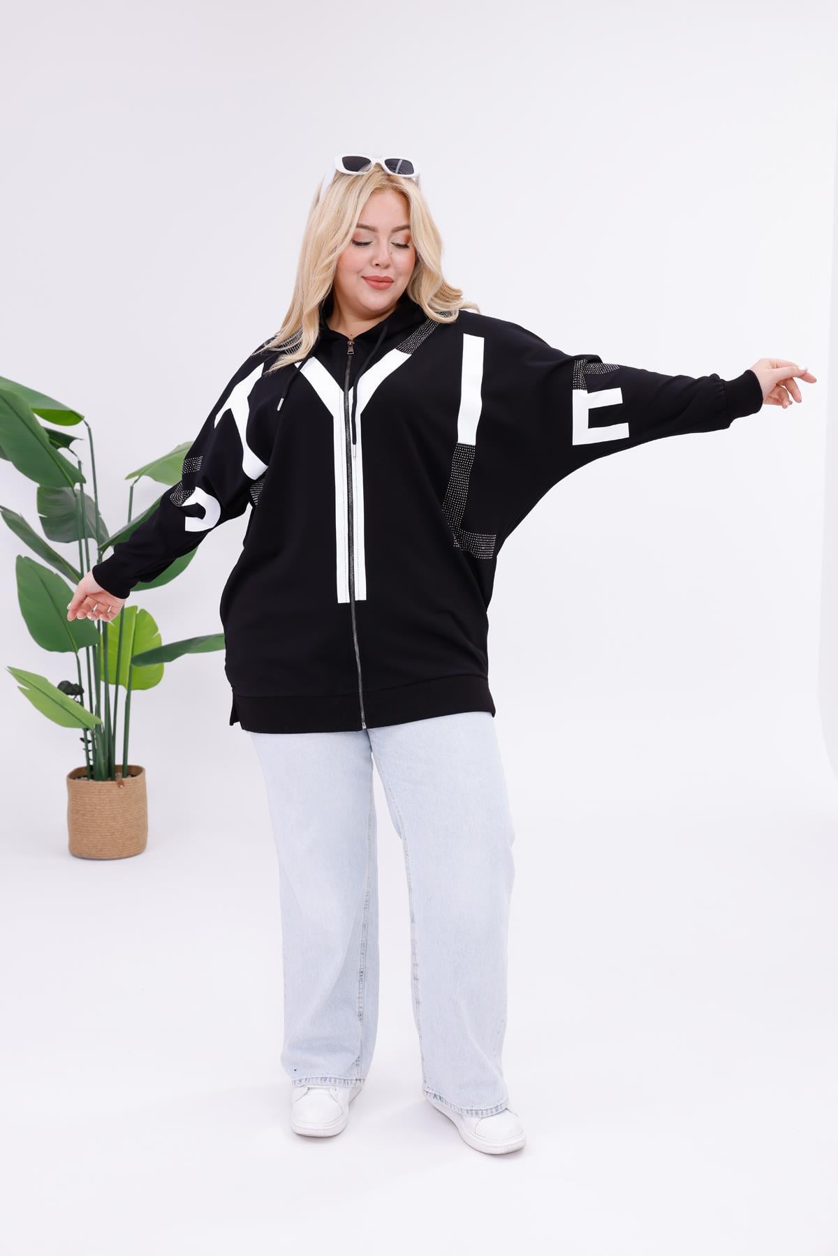 Büyük Beden Oversize Fermuarlı Sweatshirt