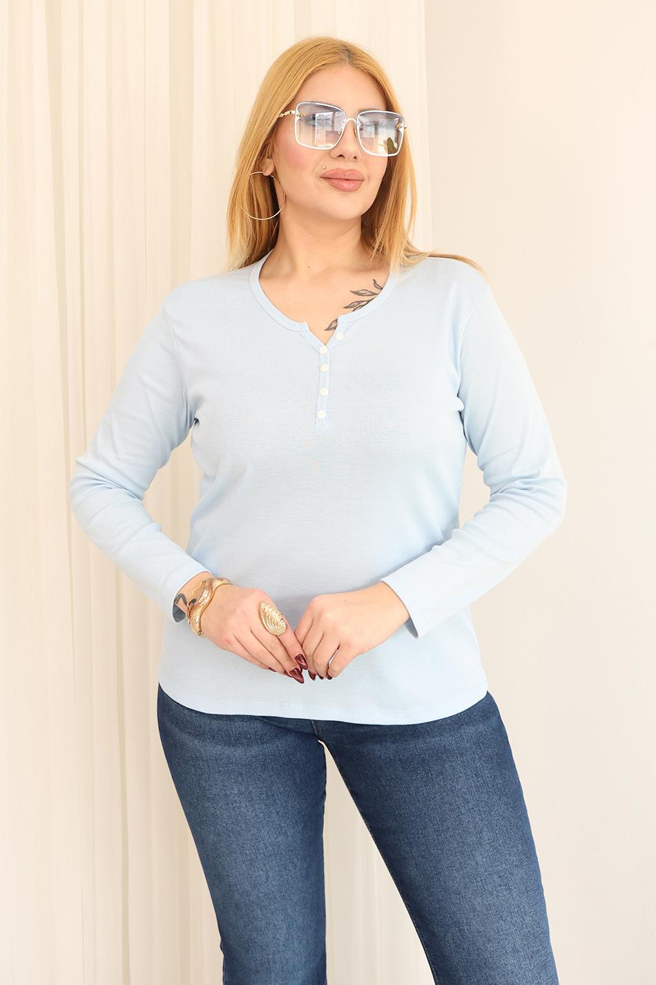 Büyük Beden Pamuklu Likralı Basıc Bluz