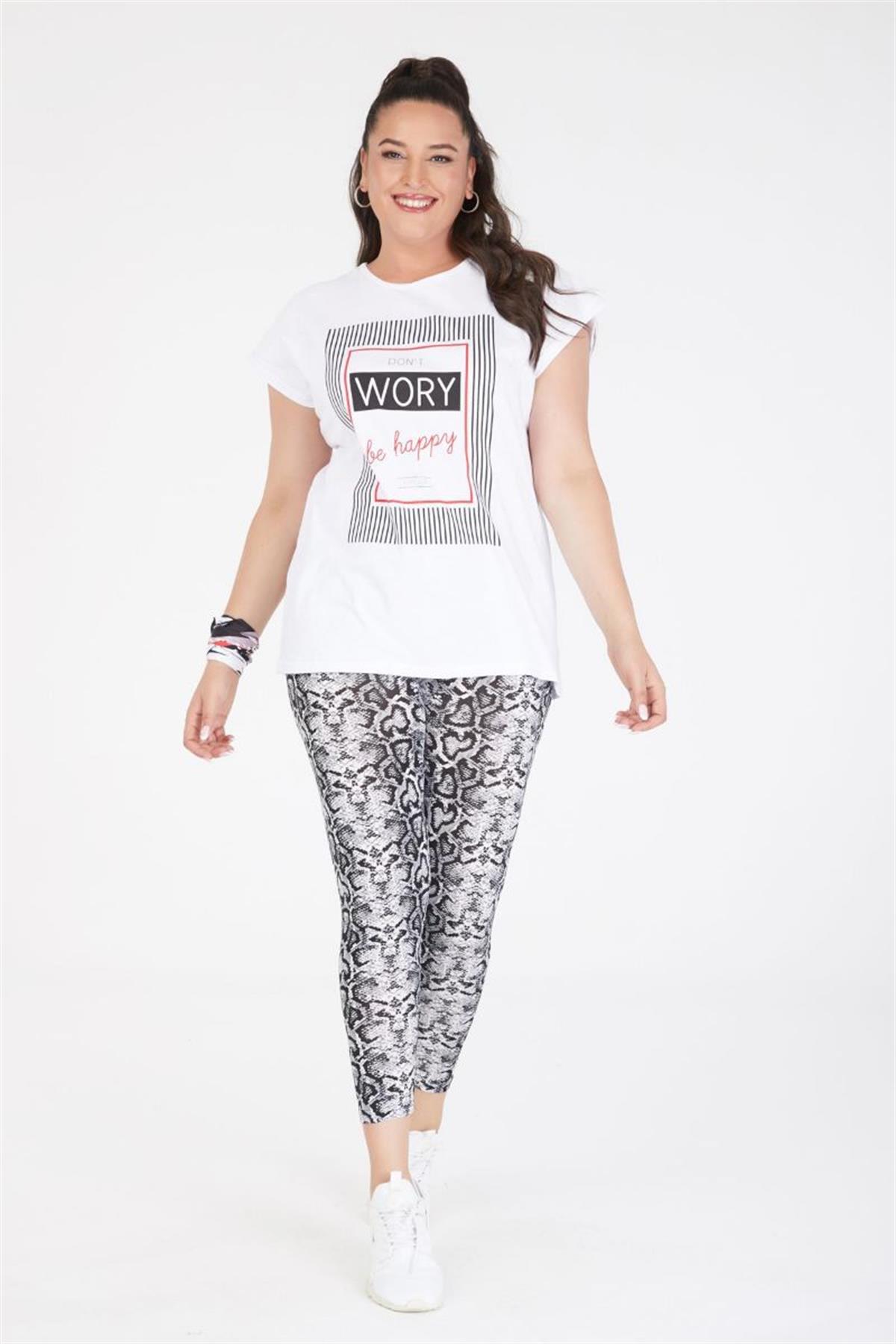 Tshirt Büyük Beden Pamuklu Yarasa Kol T-Shirt Beyaz