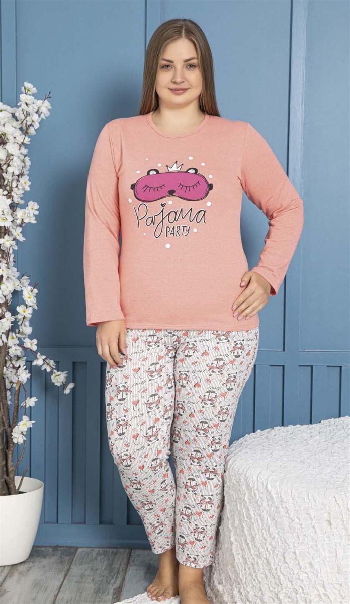 Pijama Takımı Büyük Beden Parti Baskılı Şardonlu Pijama Takımı Yavruağzı