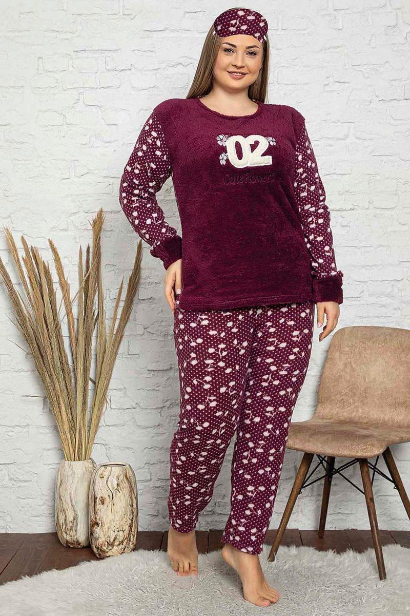 Pijama Takımı Büyük Beden Polar Pijama Takımı Bordo