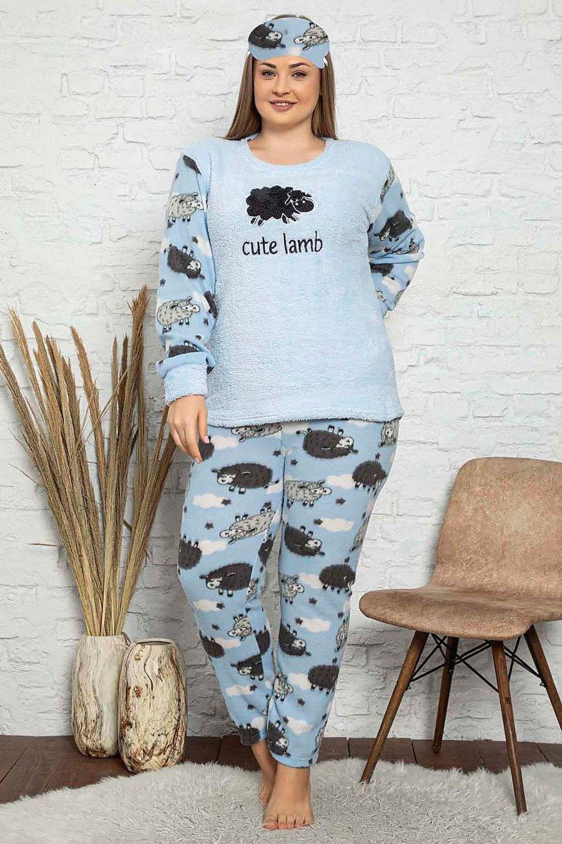 Pijama Takımı Büyük Beden Polar Pijama Takımı Buz Mavisi