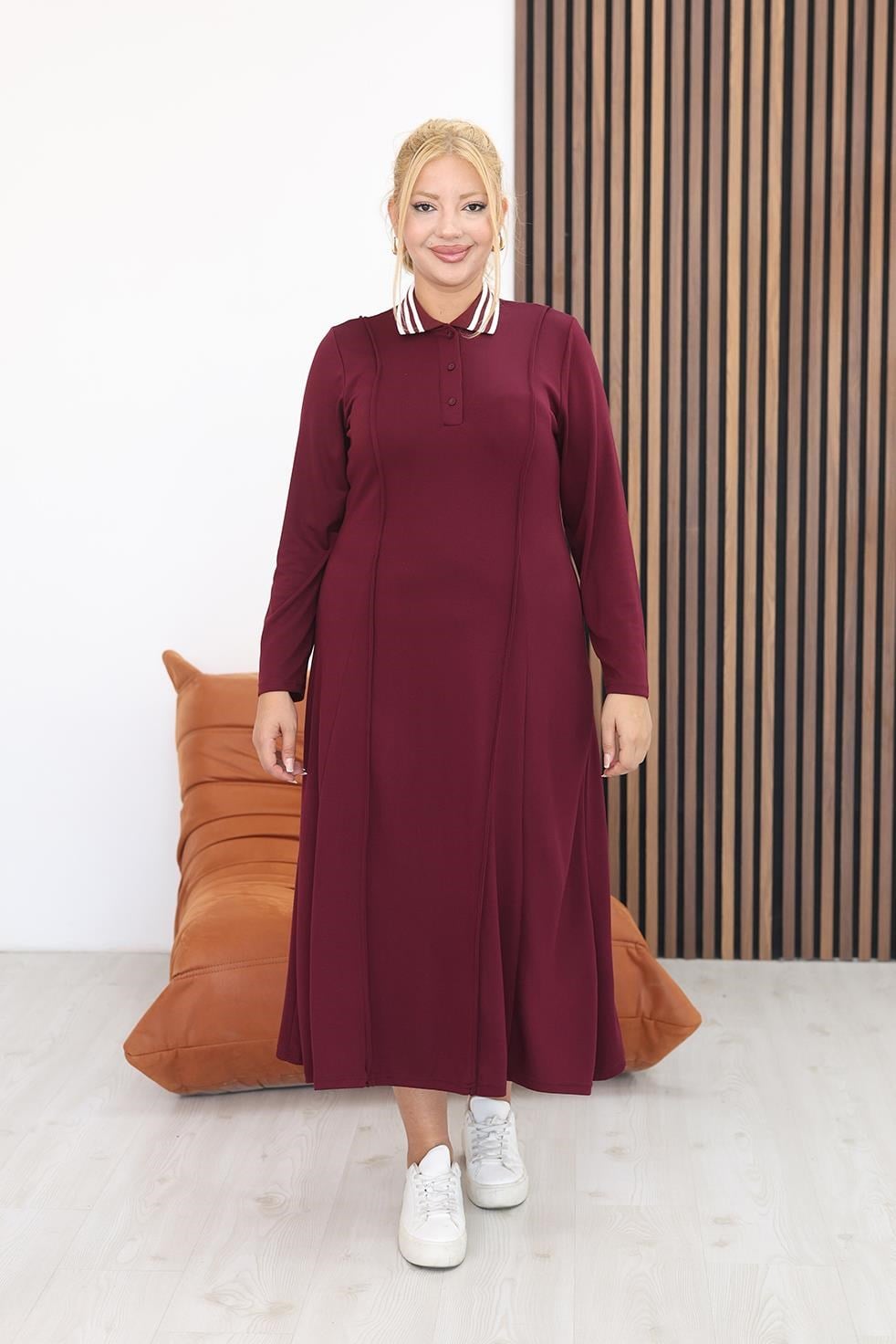 Büyük Beden Polo Yaka Modal Kumaş Elbise