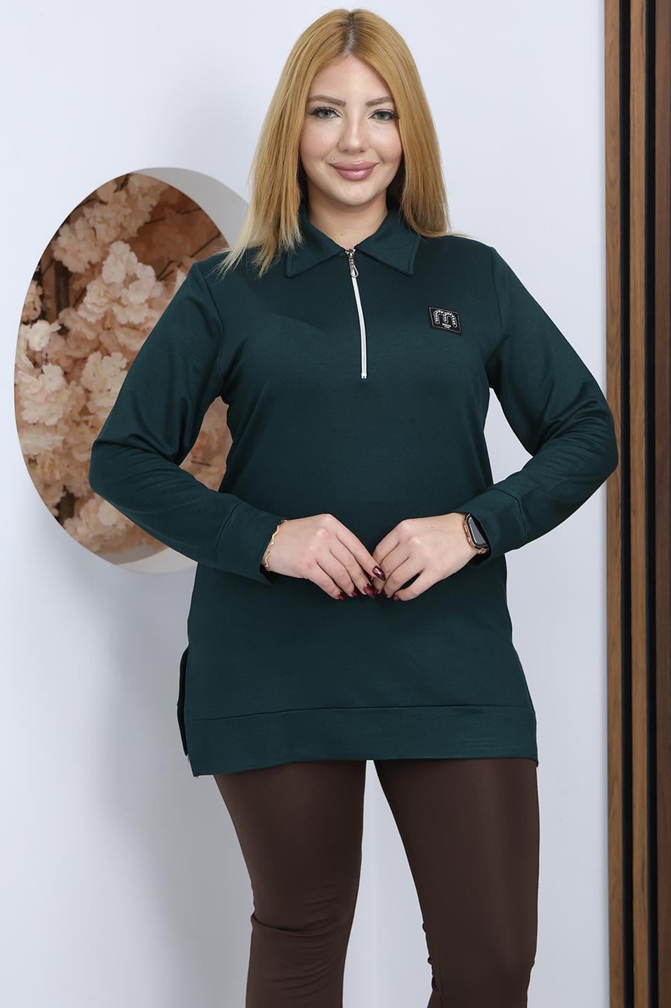 Büyük Beden Polo Yaka Sweatshirt