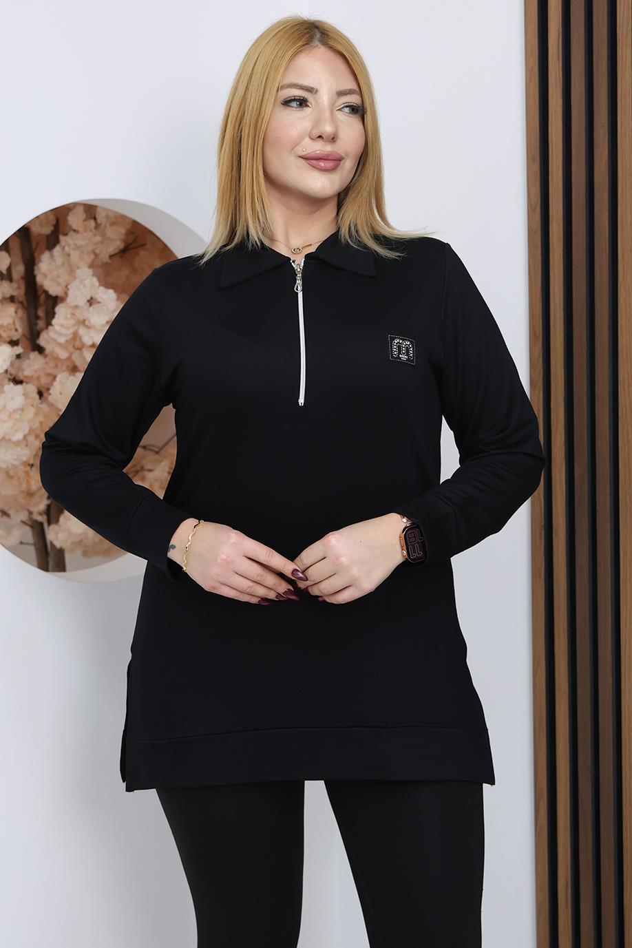 Büyük Beden Polo Yaka Sweatshirt