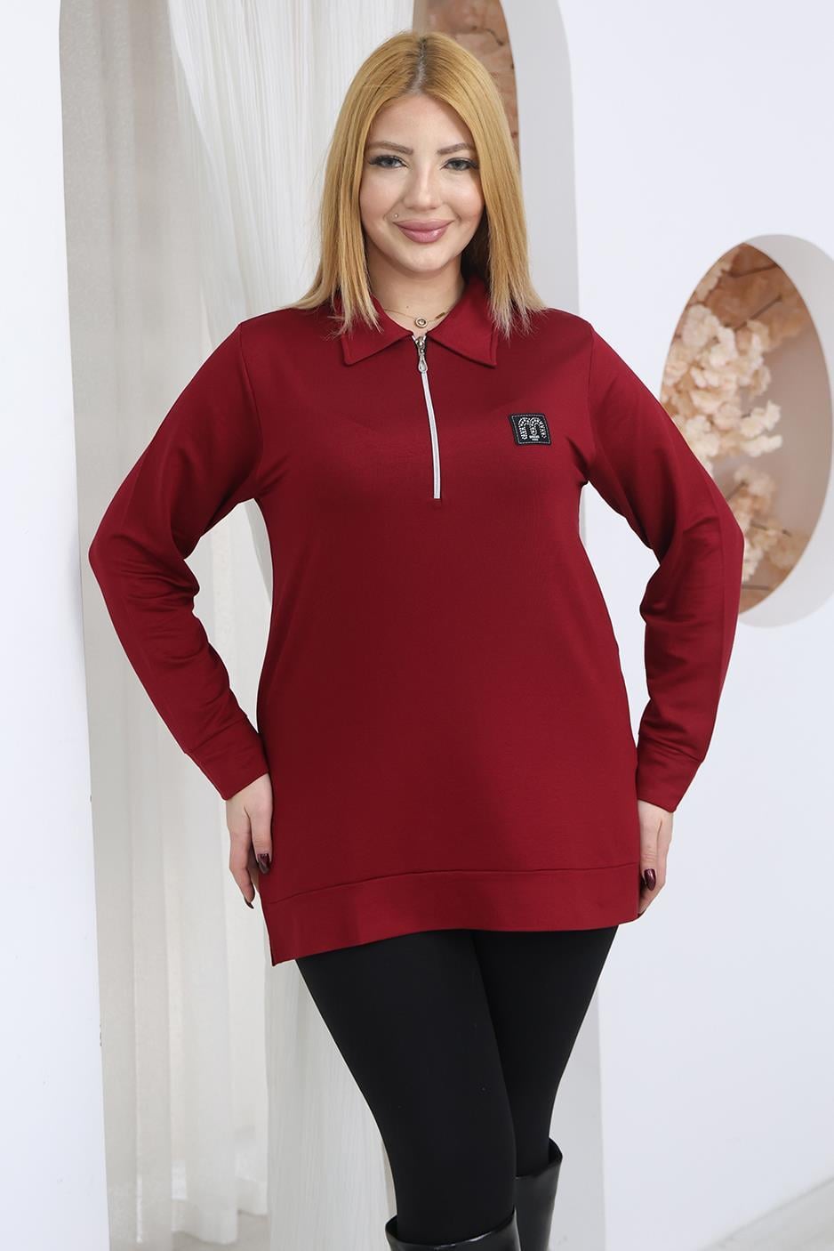 Büyük Beden Polo Yaka Sweatshirt