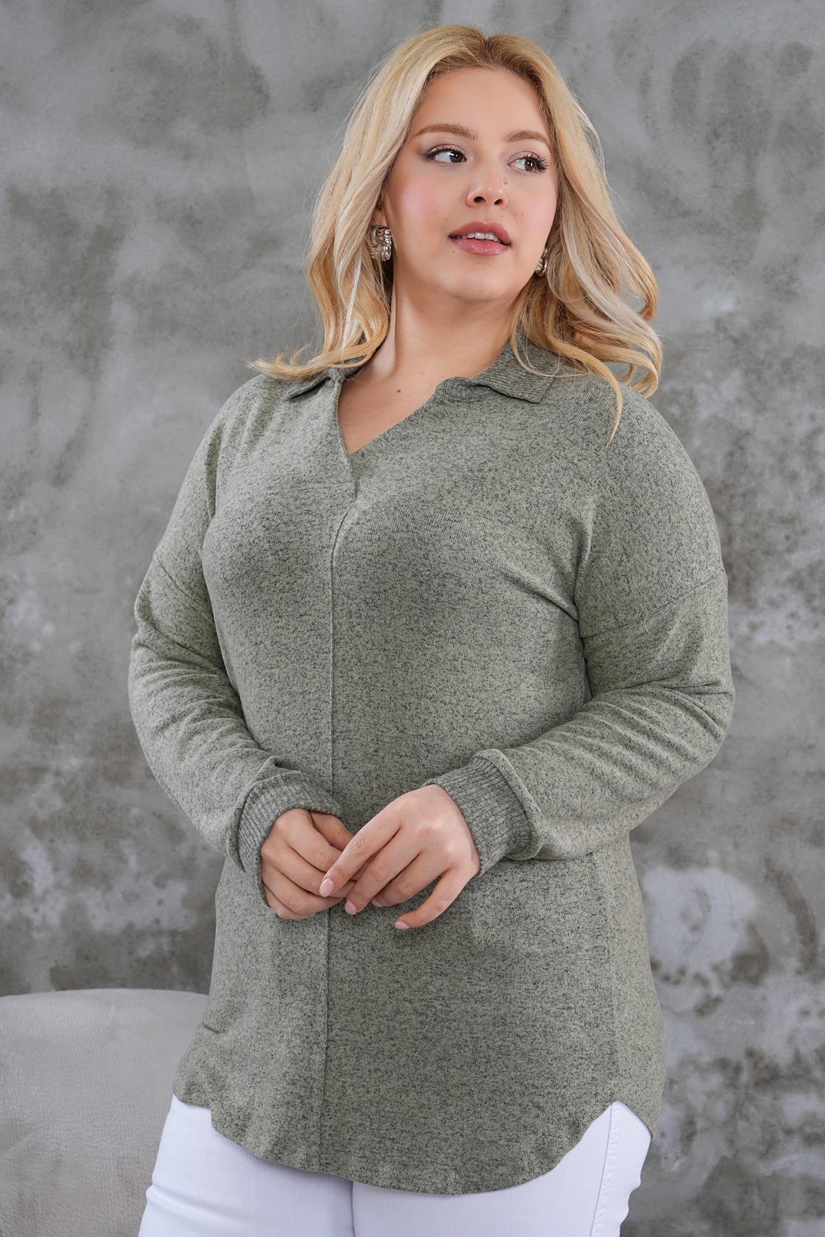 Büyük Beden Polo Yaka Yumoş Kazak