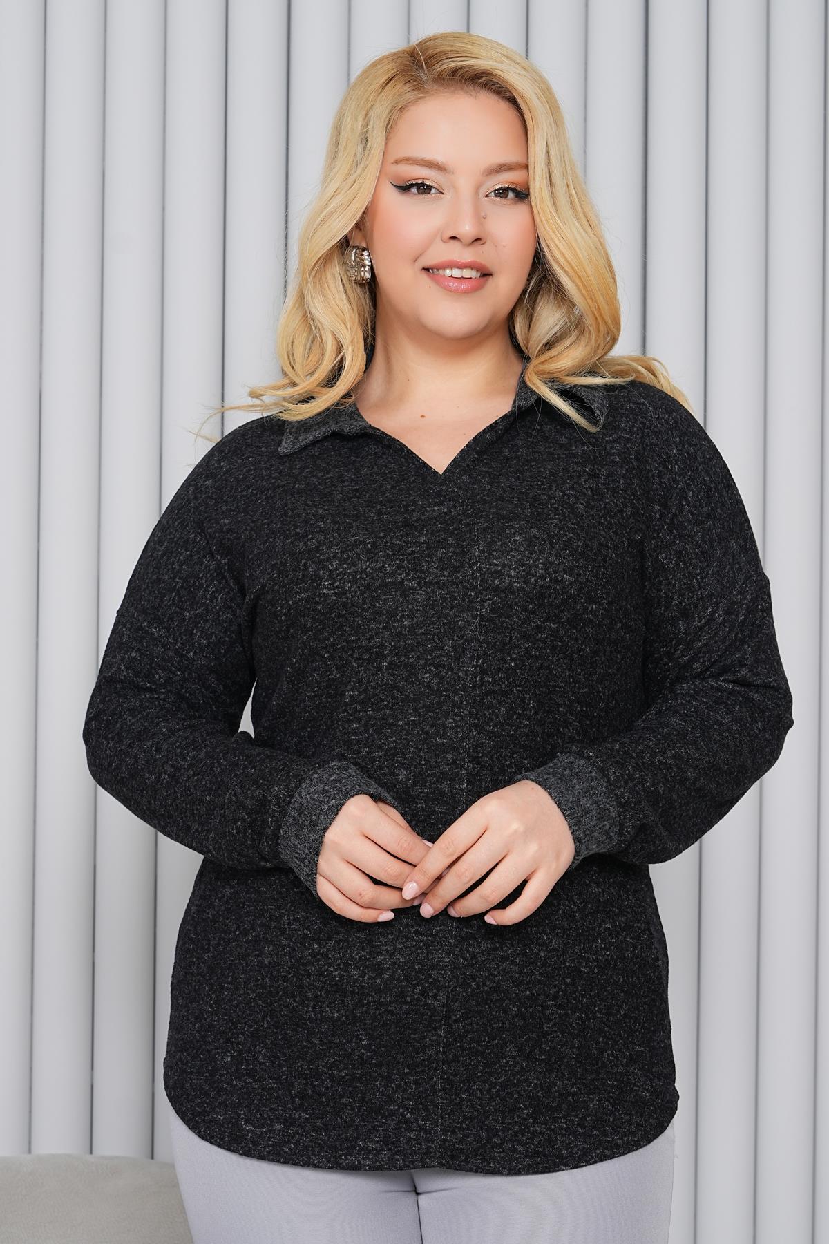 Büyük Beden Polo Yaka Yumoş Kazak