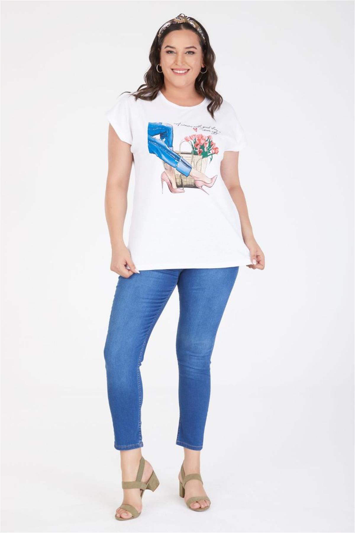 Tshirt Büyük Beden Rahat Ince Yarasa Kol T-Shirt Beyaz