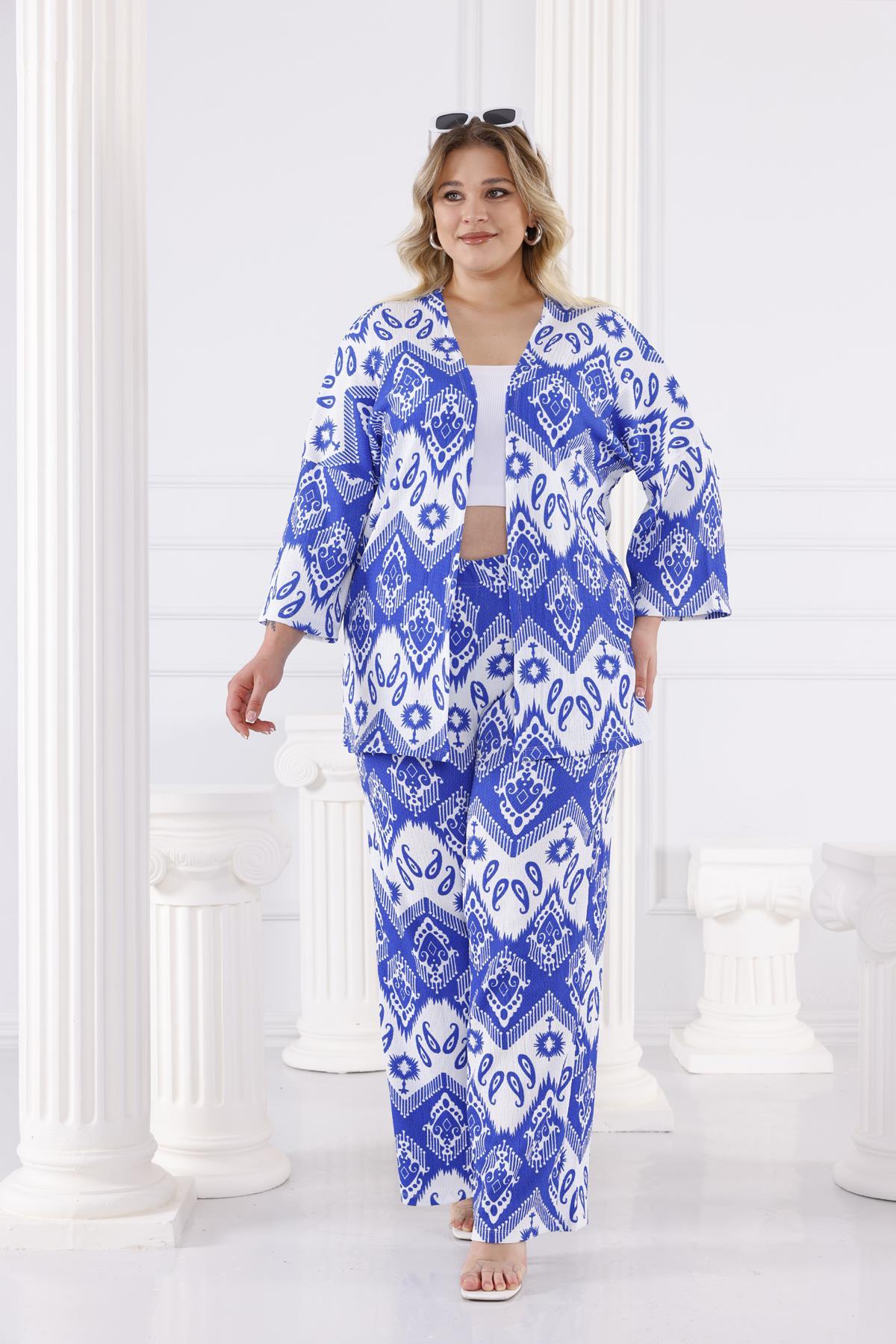 Büyük Beden Şal Desen Kimono Takım