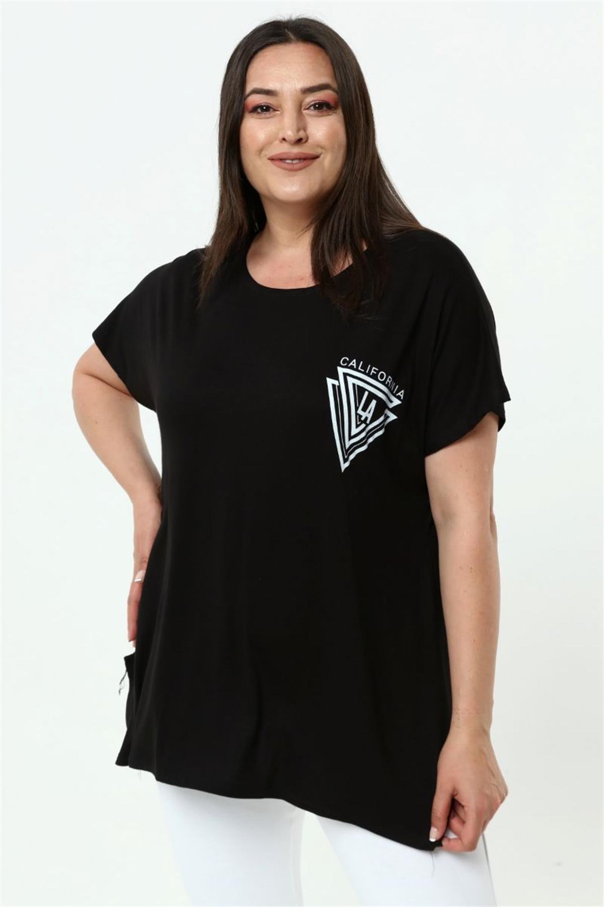 Tshirt Büyük Beden Salaş Baskılı T-Shirt Siyah