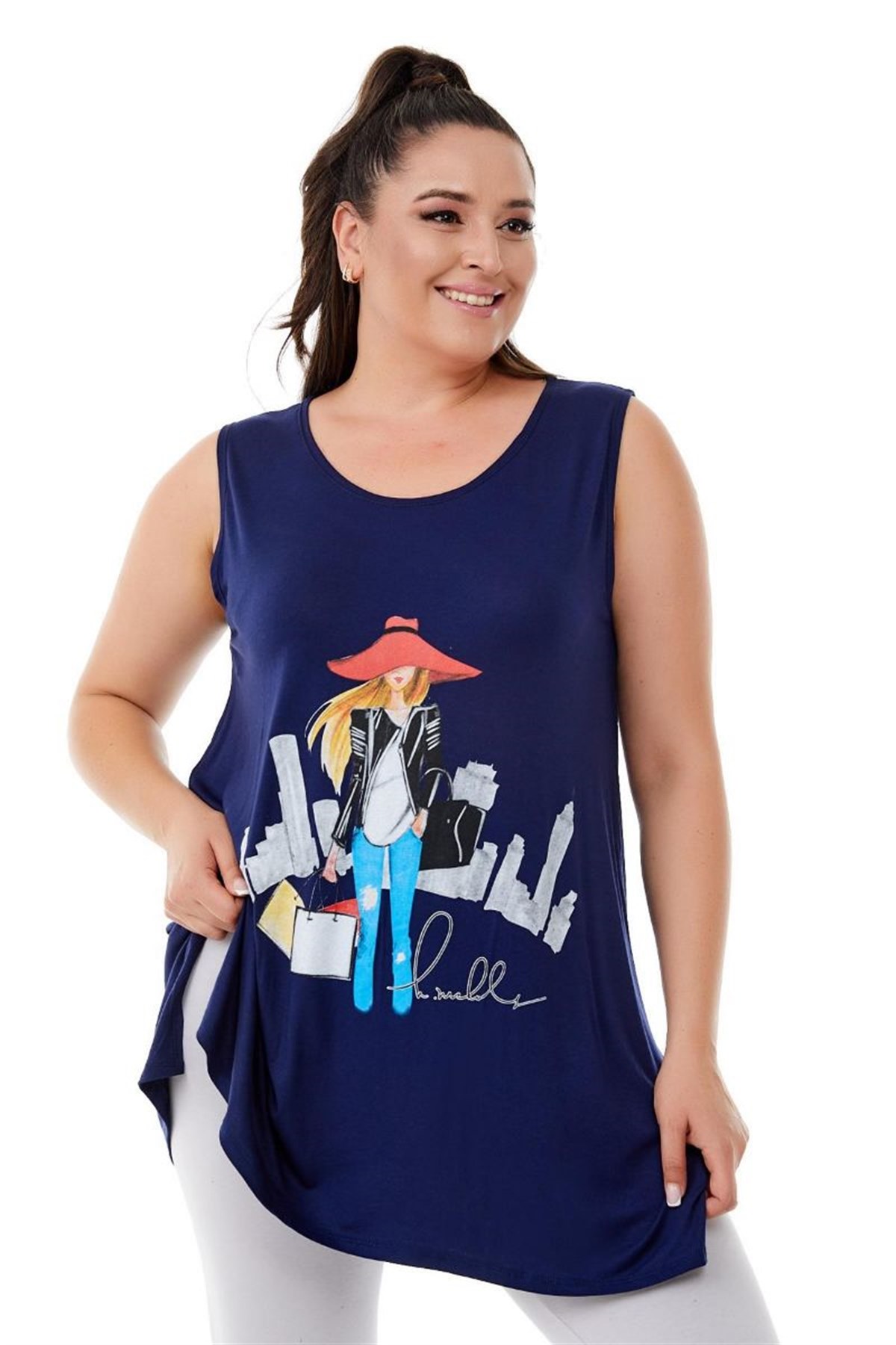 Tshirt Büyük Beden Salaş Genç Stil Kolsuz T-Shirt Lacivert