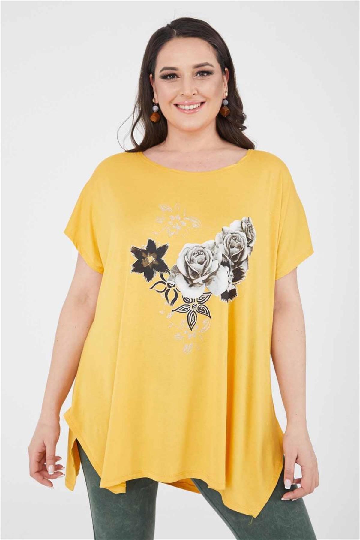 Tshirt Büyük Beden Salaş Rahat Kesim T-Shirt Hardal