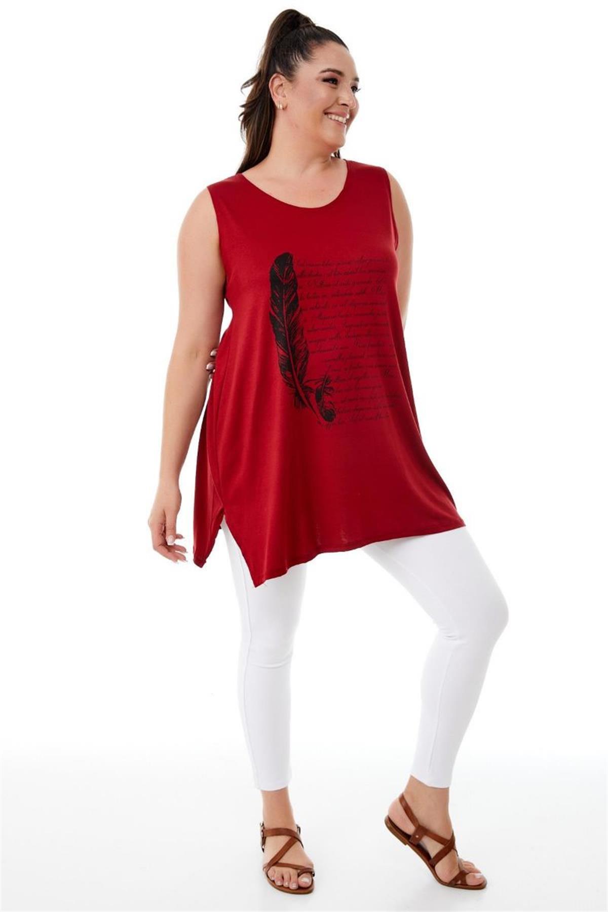 Tshirt Büyük Beden Salaş Spor Kolsuz T-Shirt Bordo