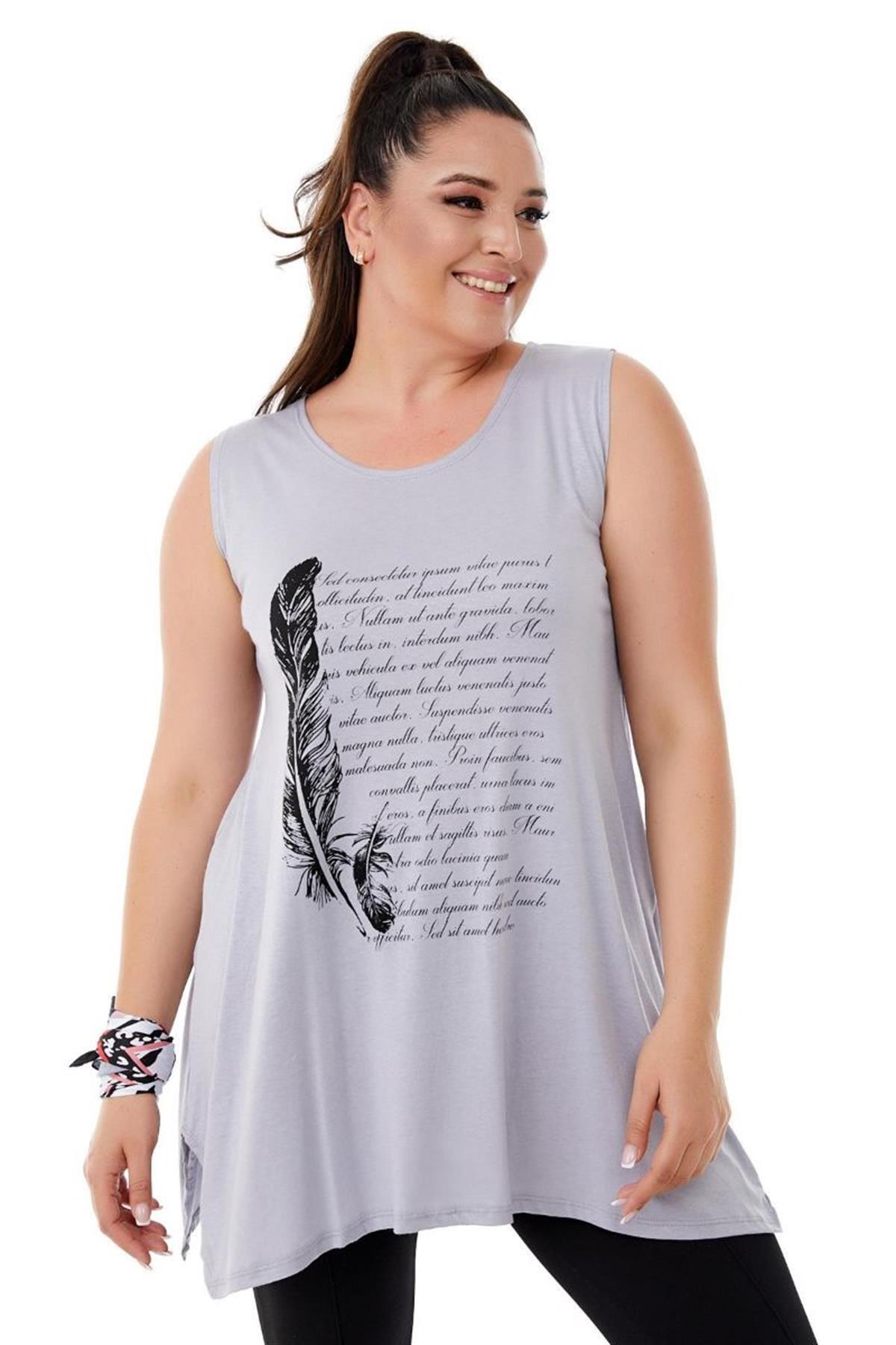 Tshirt Büyük Beden Salaş Spor Kolsuz T-Shirt Gri