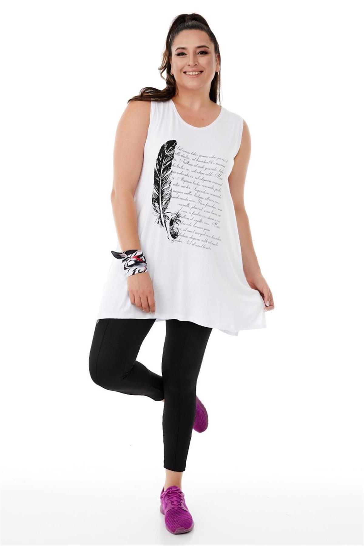 Tshirt Büyük Beden Salaş Spor Kolsuz T-Shirt Beyaz
