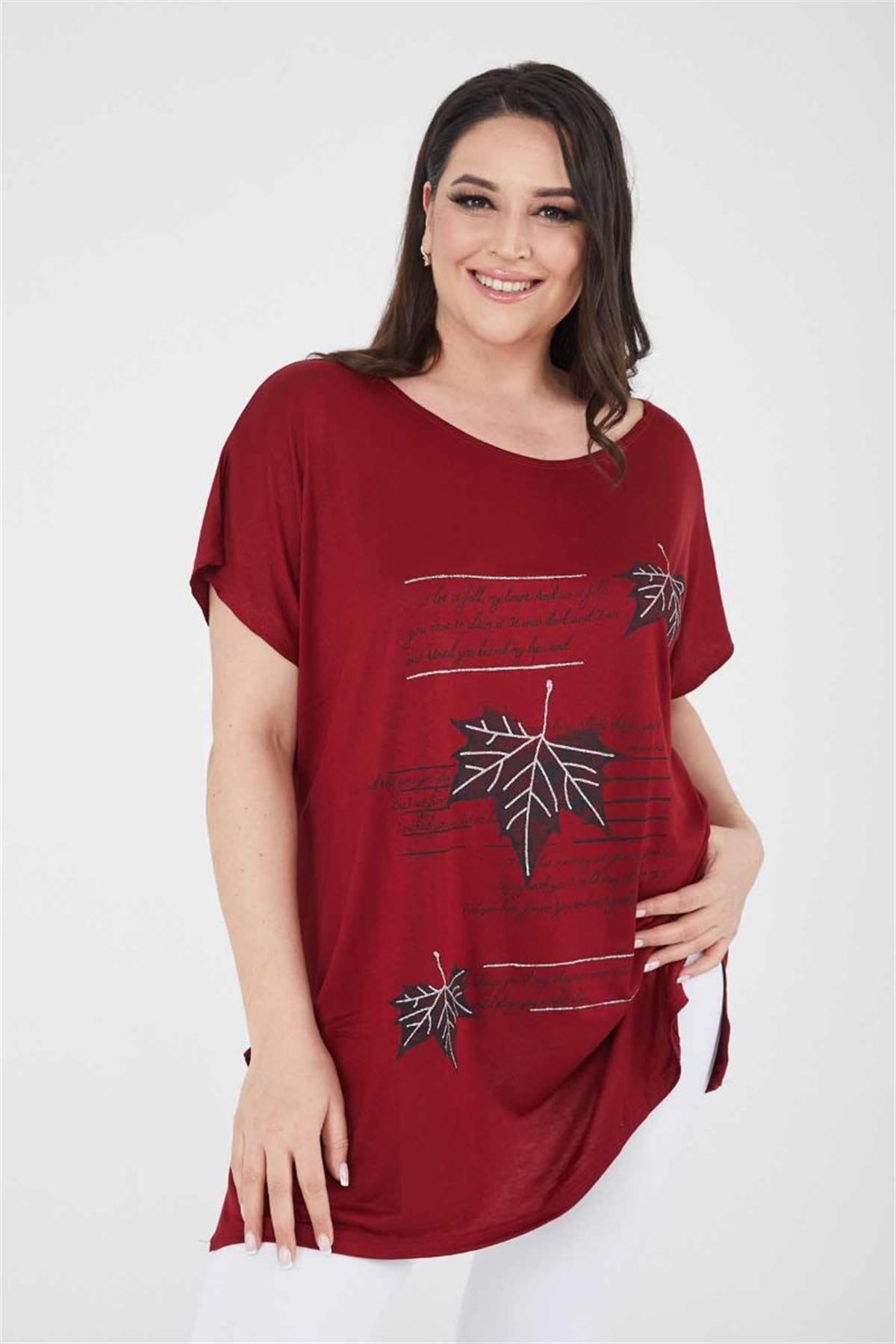 Tshirt Büyük Beden Salaş Spor T-Shirt Bordo