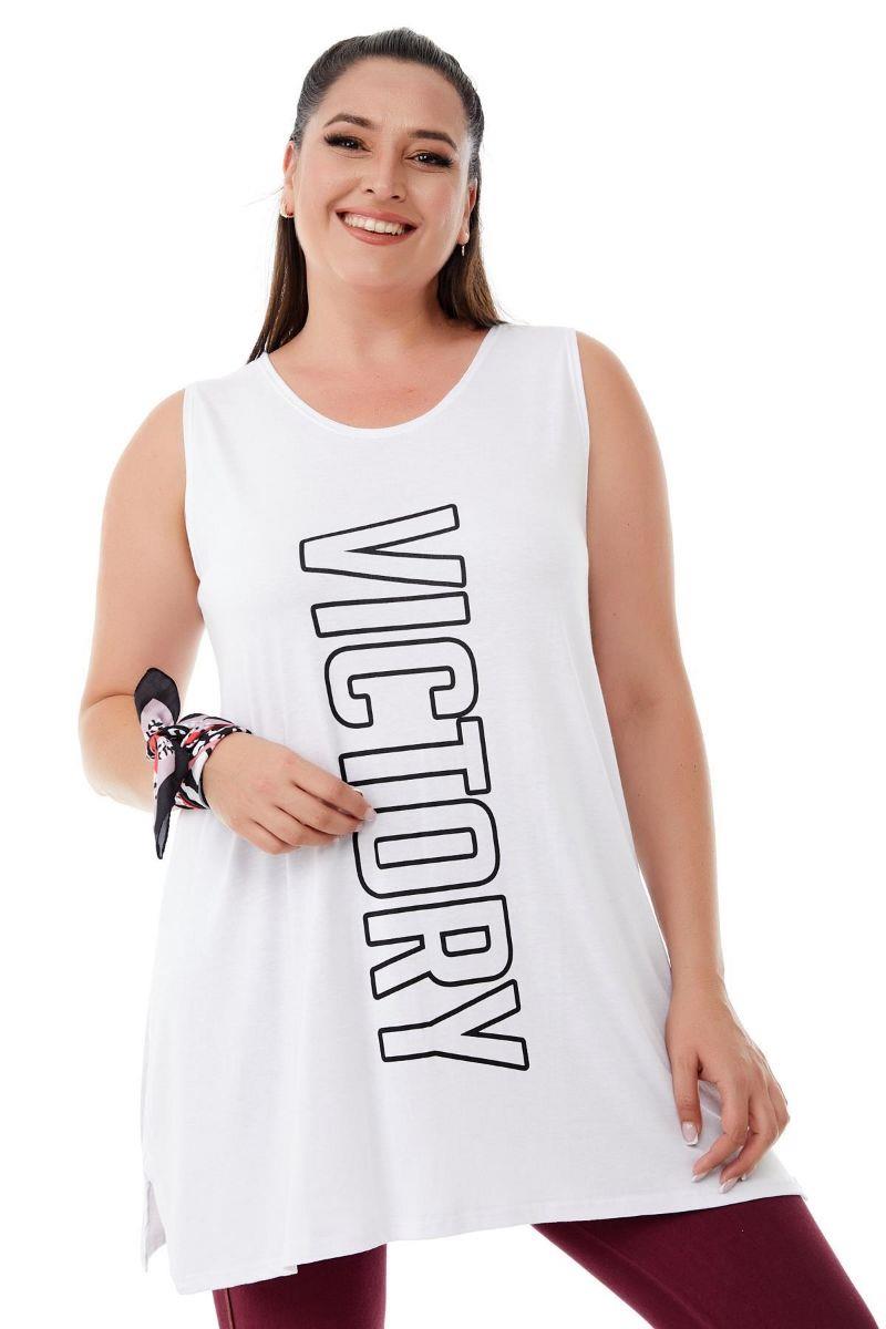 Tshirt Büyük Beden Salaş Victory Baskılı Kolsuz T-Shirt Beyaz