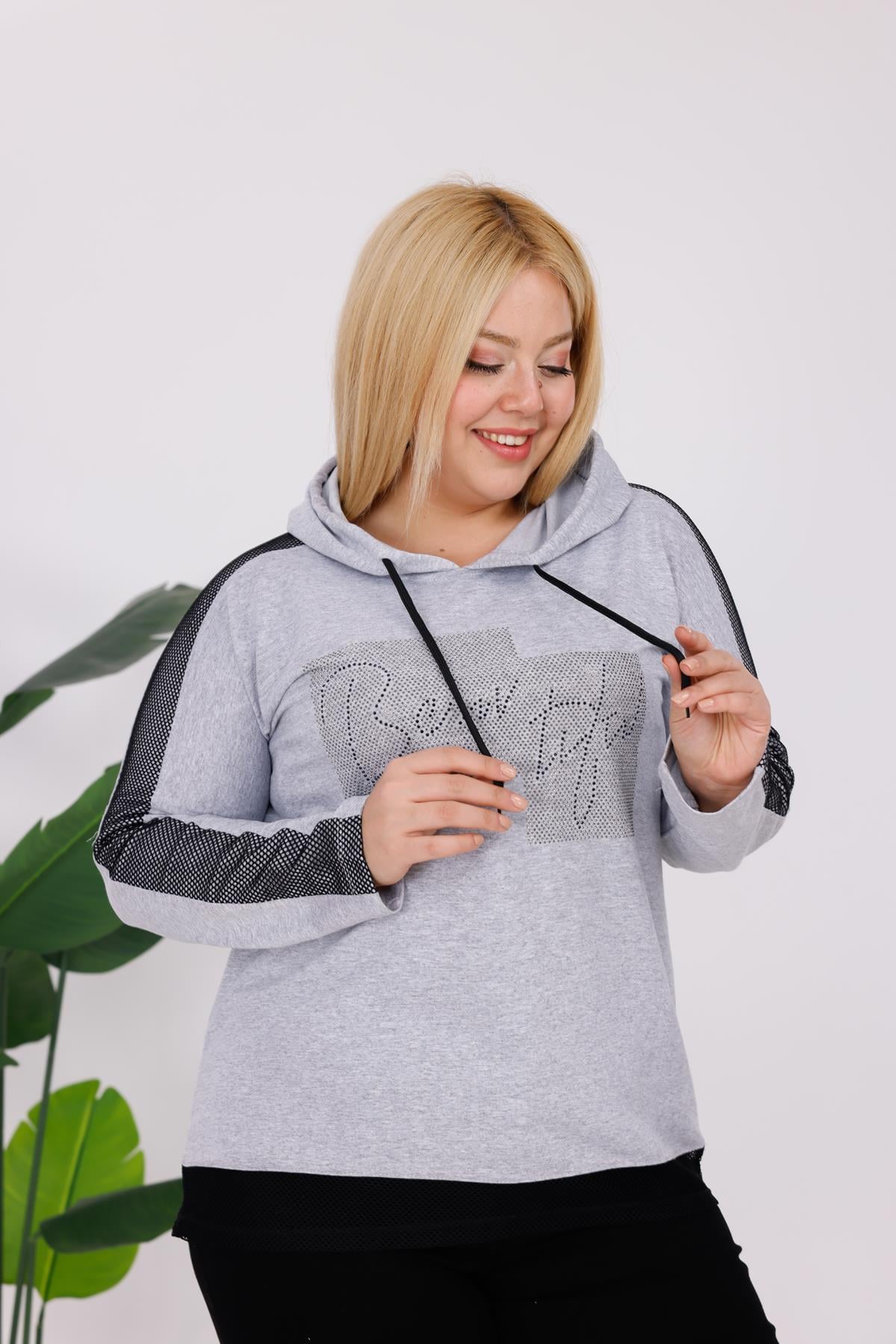 Büyük Beden Şerit Detaylı Sweatshirt
