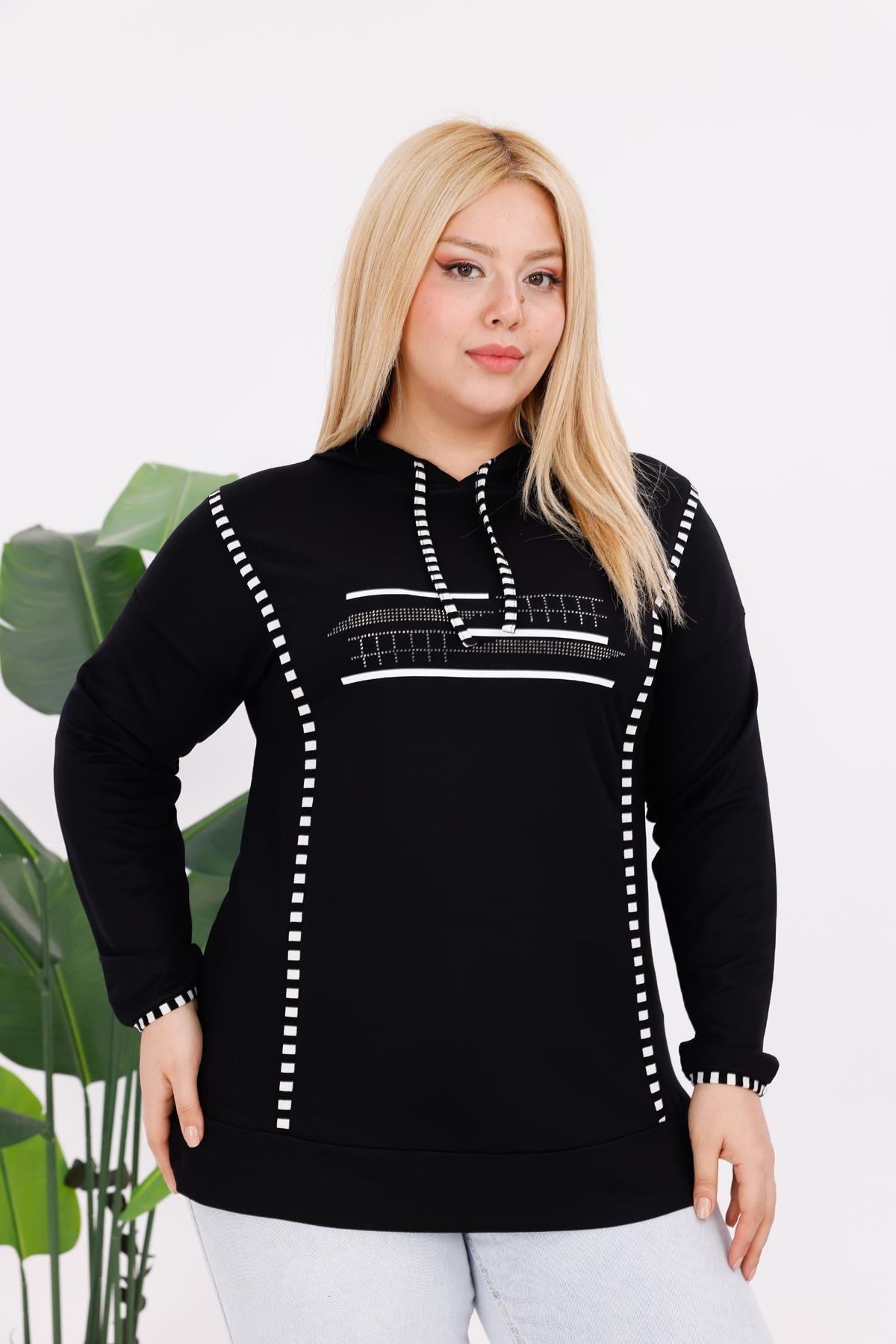Sweatshirt Büyük Beden Şerit Detaylı Sweatshirt