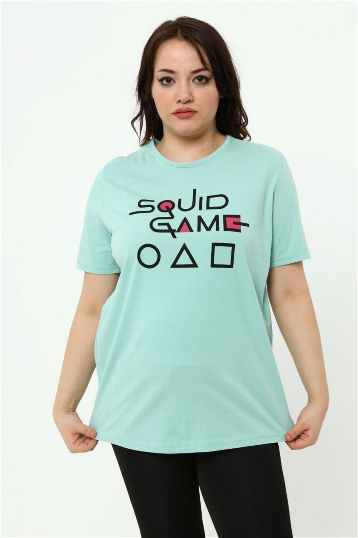 Tshirt Büyük Beden Squid Game Baskılı T-Shirt Mint Yeşili