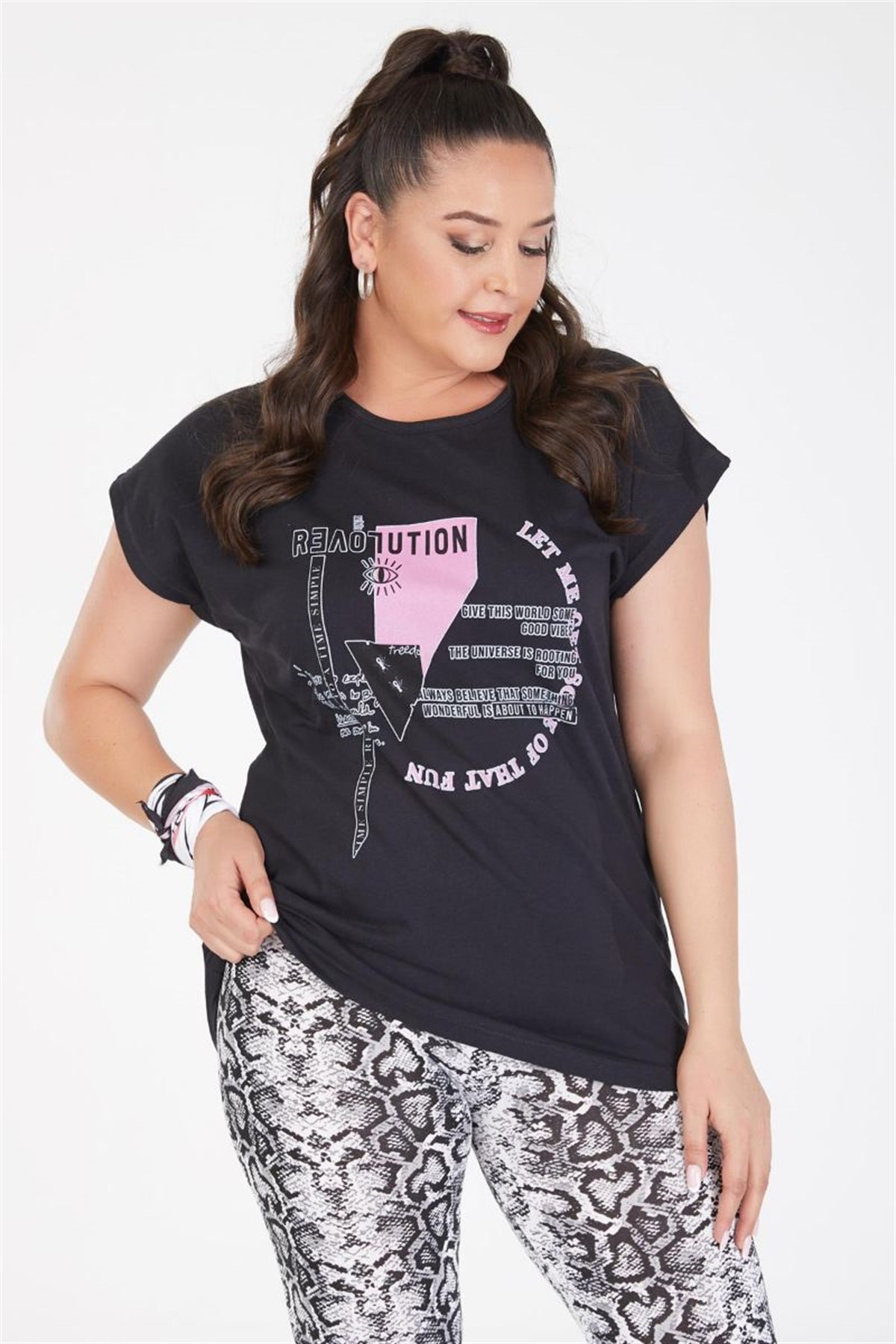 Tshirt Büyük Beden Tarz Yarasa Kol T-Shirt Siyah
