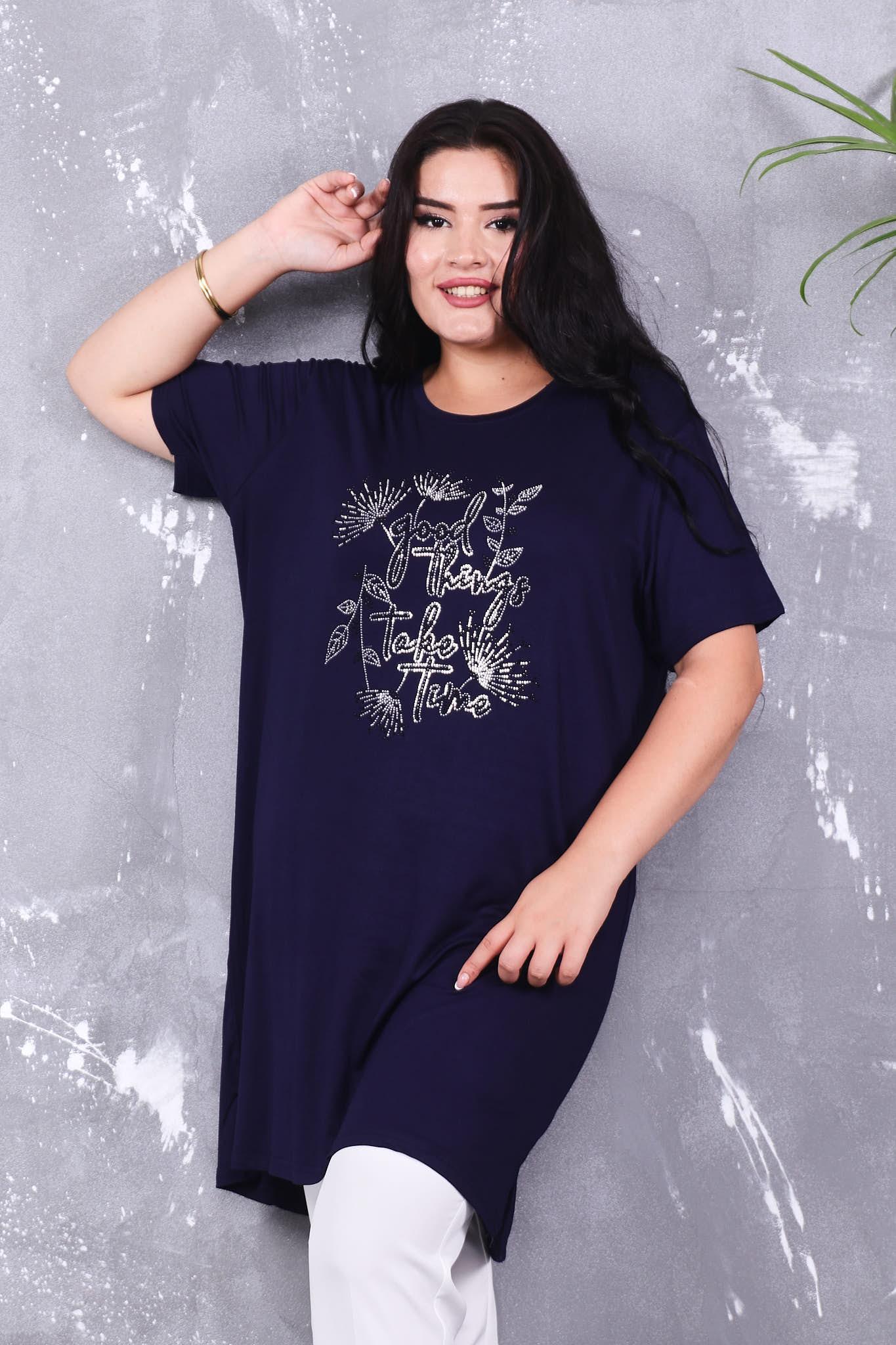 Tshirt Büyük Beden Taş Baskılı Kısa Kol Tunik Tshirt