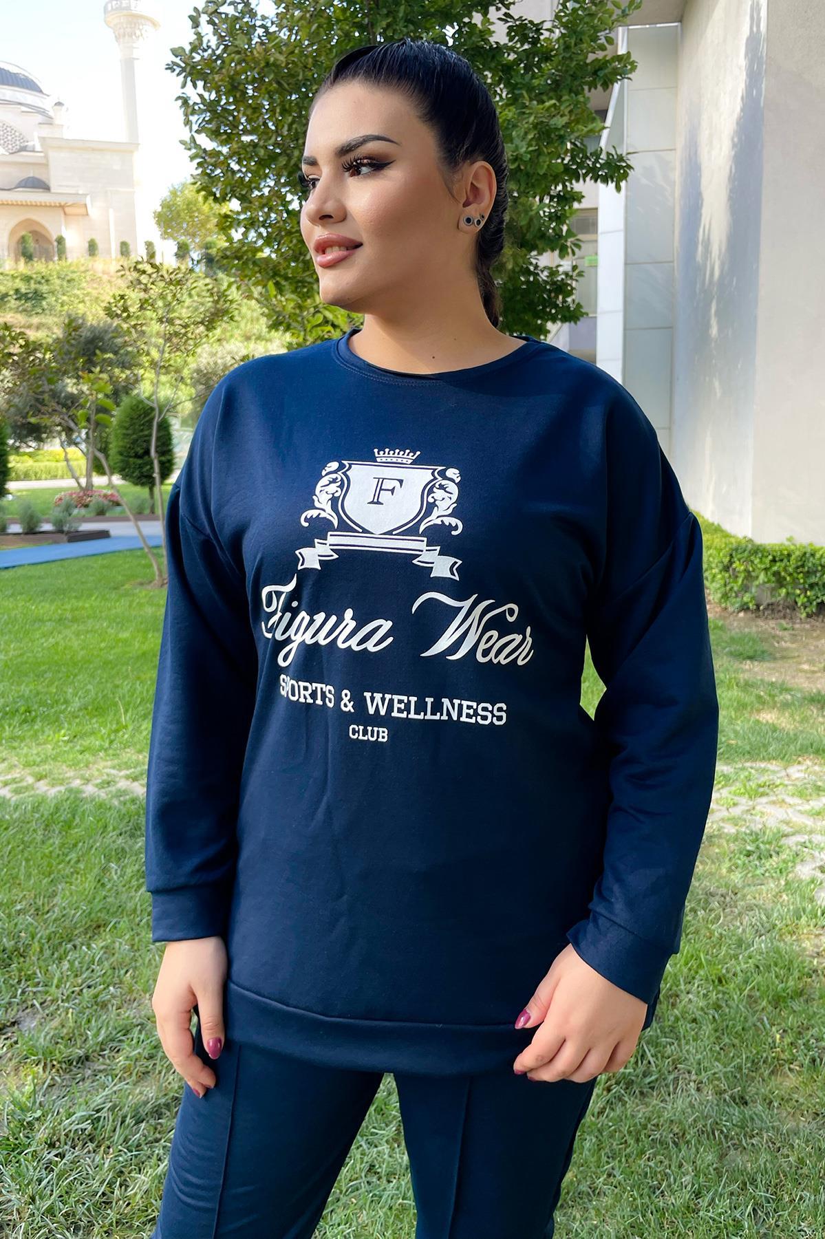 Sweatshirt Büyük Beden Yanları Yırtmaçlı Basıc Swatshirt Lacivert