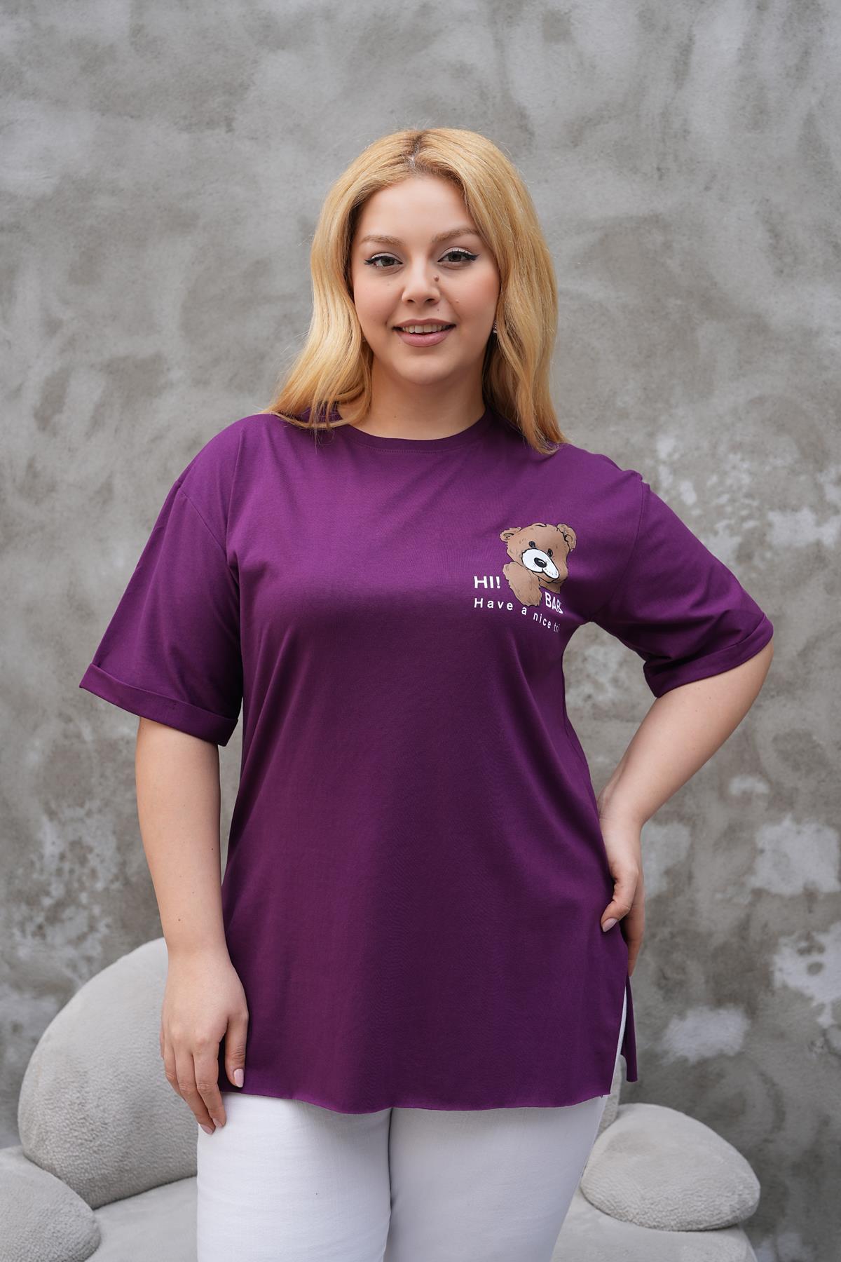 Büyük Beden Yanları Yırtmaçlı Duble Kol Tshirt