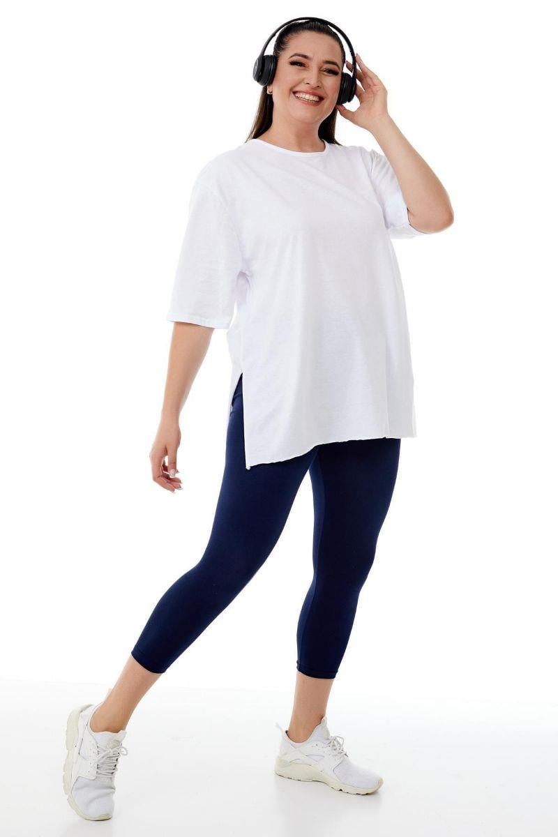Tshirt Büyük Beden Yırtmaçlı Basic T-Shirt Beyaz