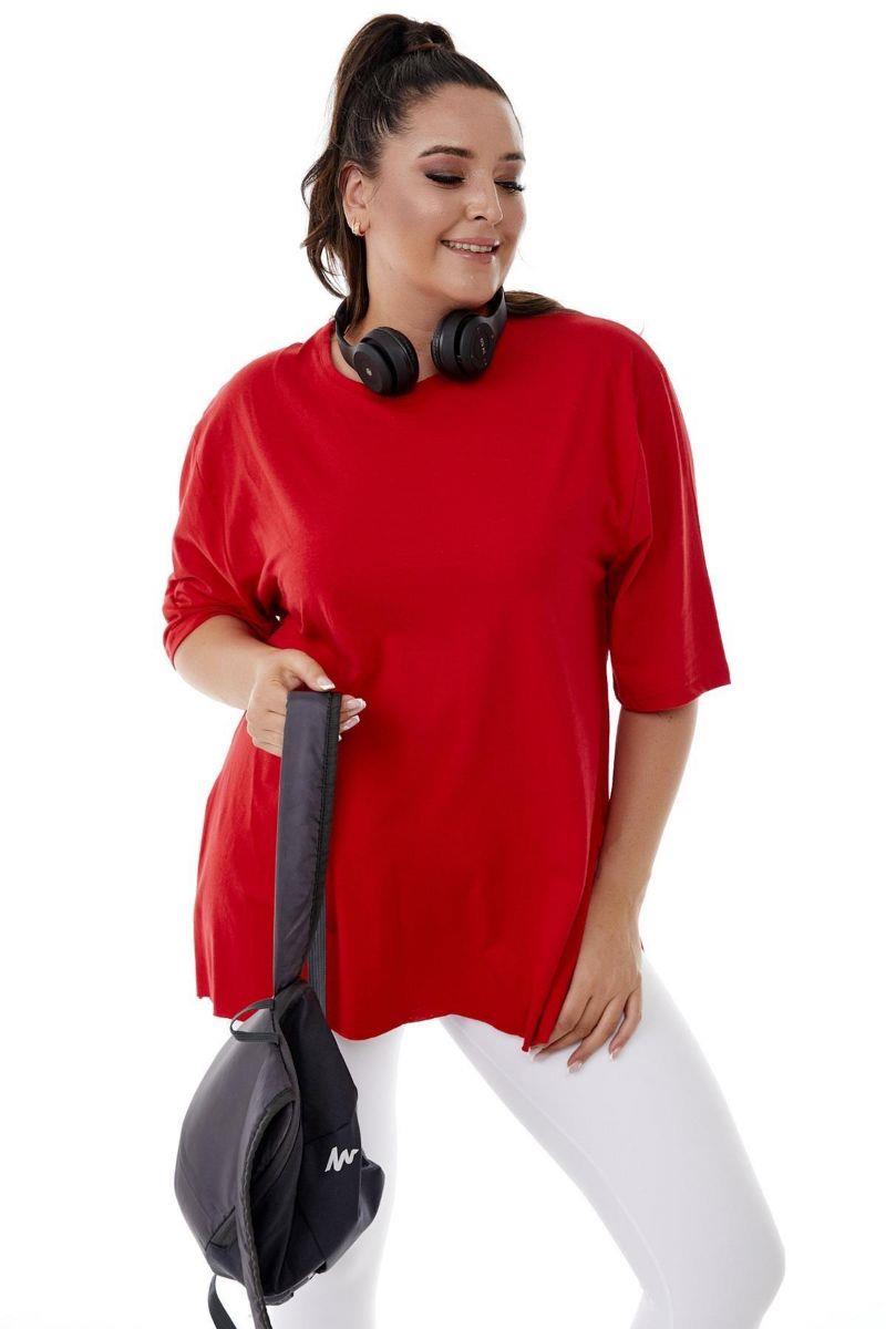 Tshirt Büyük Beden Yırtmaçlı Basic T-Shirt Bordo